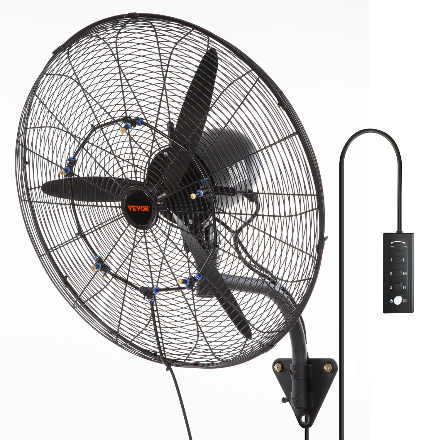 VEVOR 24 Inch Wall-Mount Misting Fan, 3-speed High Velocity Max. 7000 CFM, Waterproof Oscillating Industrial Wall Fan, Commercial or Residential for