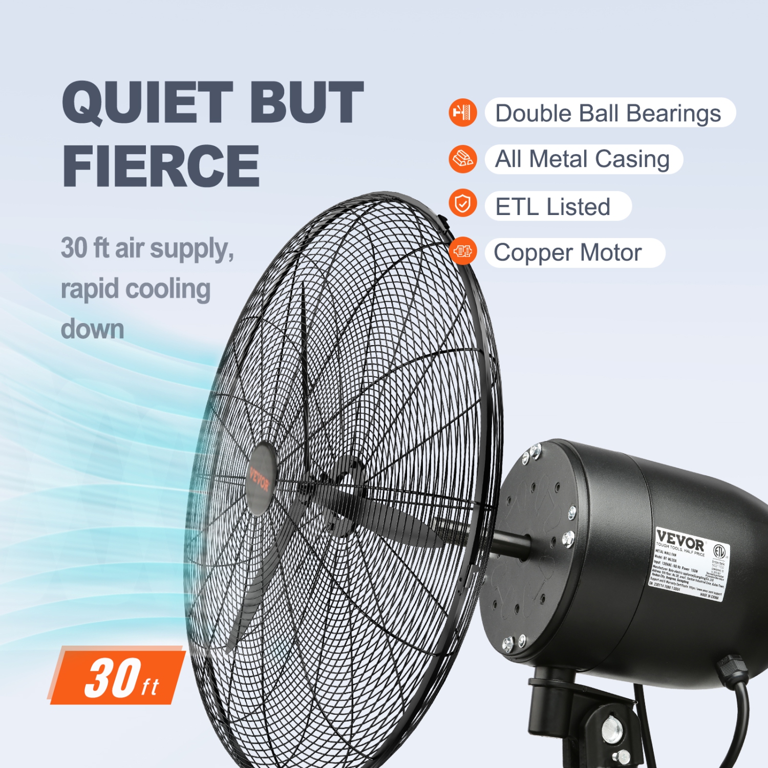 VEVOR 24 Inch Wall-Mount Misting Fan, 3-speed High Velocity Max. 7000 CFM, Waterproof Oscillating Industrial Wall Fan, Commercial or Residential for