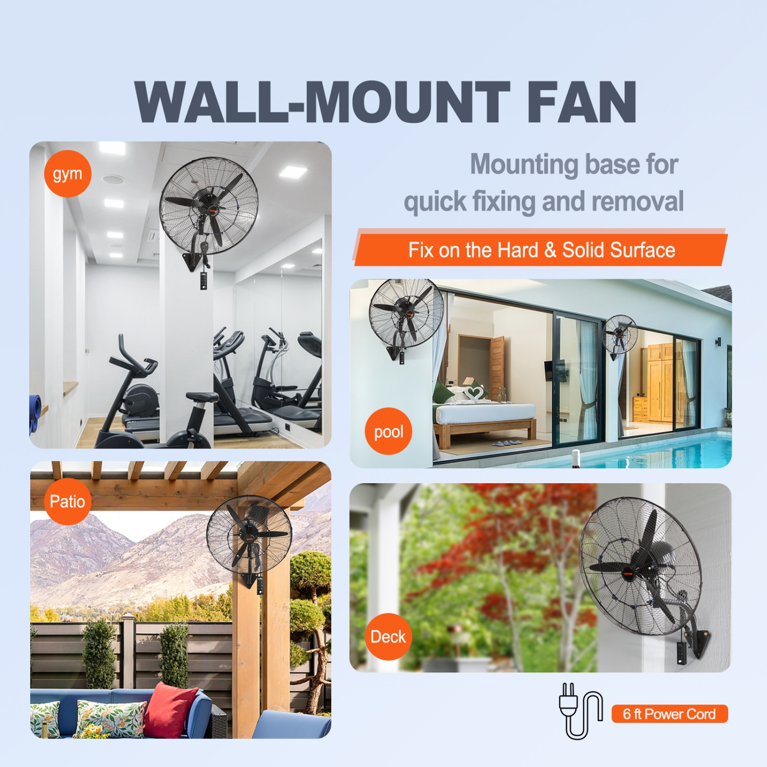 VEVOR 24 Inch Wall-Mount Misting Fan, 3-speed High Velocity Max. 7000 CFM, Waterproof Oscillating Industrial Wall Fan, Commercial or Residential for