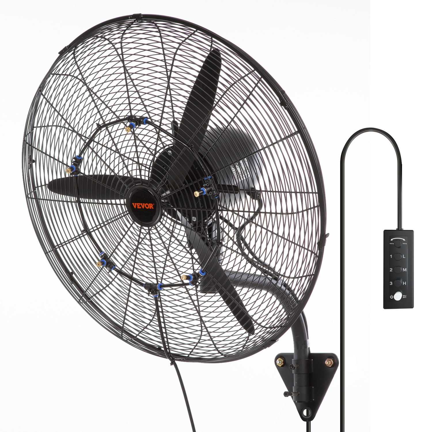 VEVOR 24 Inch Wall-Mount Misting Fan, 3-speed High Velocity Max. 7000 CFM, Waterproof Oscillating Industrial Wall Fan, Commercial or Residential for