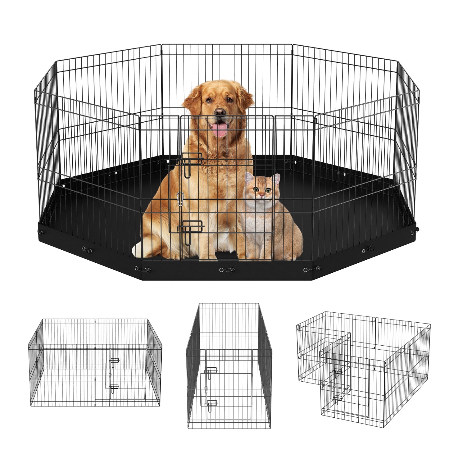 VEVOR 8 Panels Foldable Metal Dog Exercise Pen with Bottom Pad, 24" H Pet Fence Puppy Crate Kennel with Ground Stakes,Indoor Outdoor Dog Pen for Small Medium Pets,for Camping,Yard