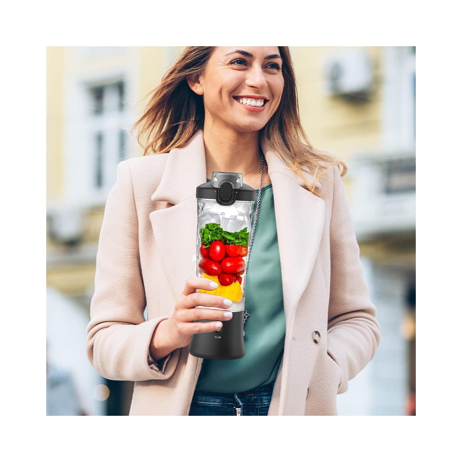 Mélangeur portatif 600&nbsp;ml/20&nbsp;oz, mini mélangeur rechargeable par USB - Noir