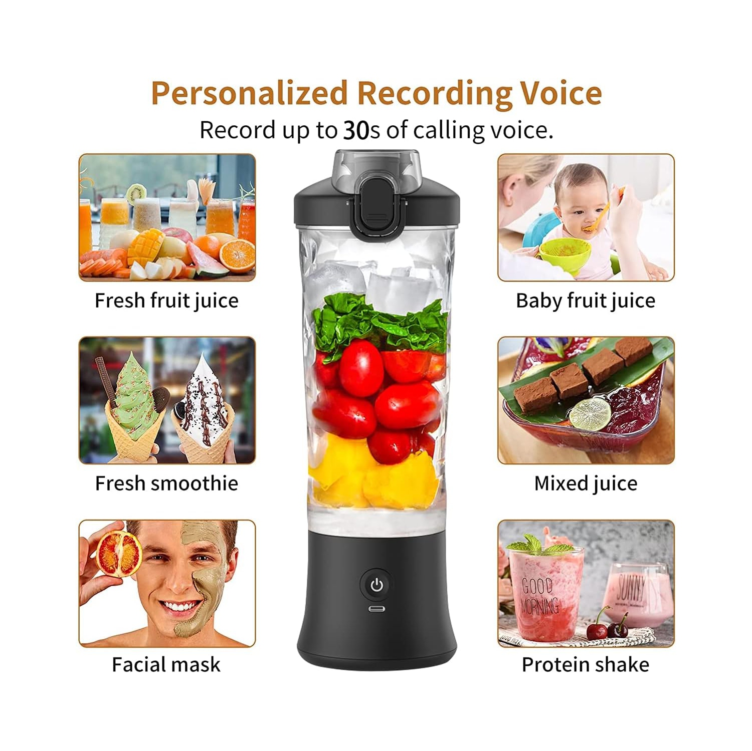 Mélangeur portatif 600&nbsp;ml/20&nbsp;oz, mini mélangeur rechargeable par USB - Noir