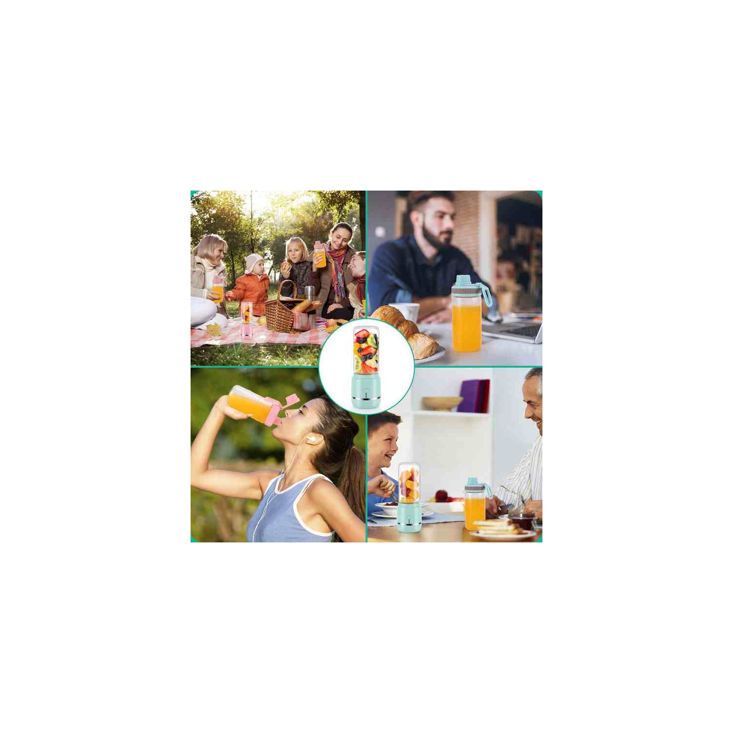 Electric Mini Rechargeable Juicer Rechargeable Portable Handheld - Blue Double Cup