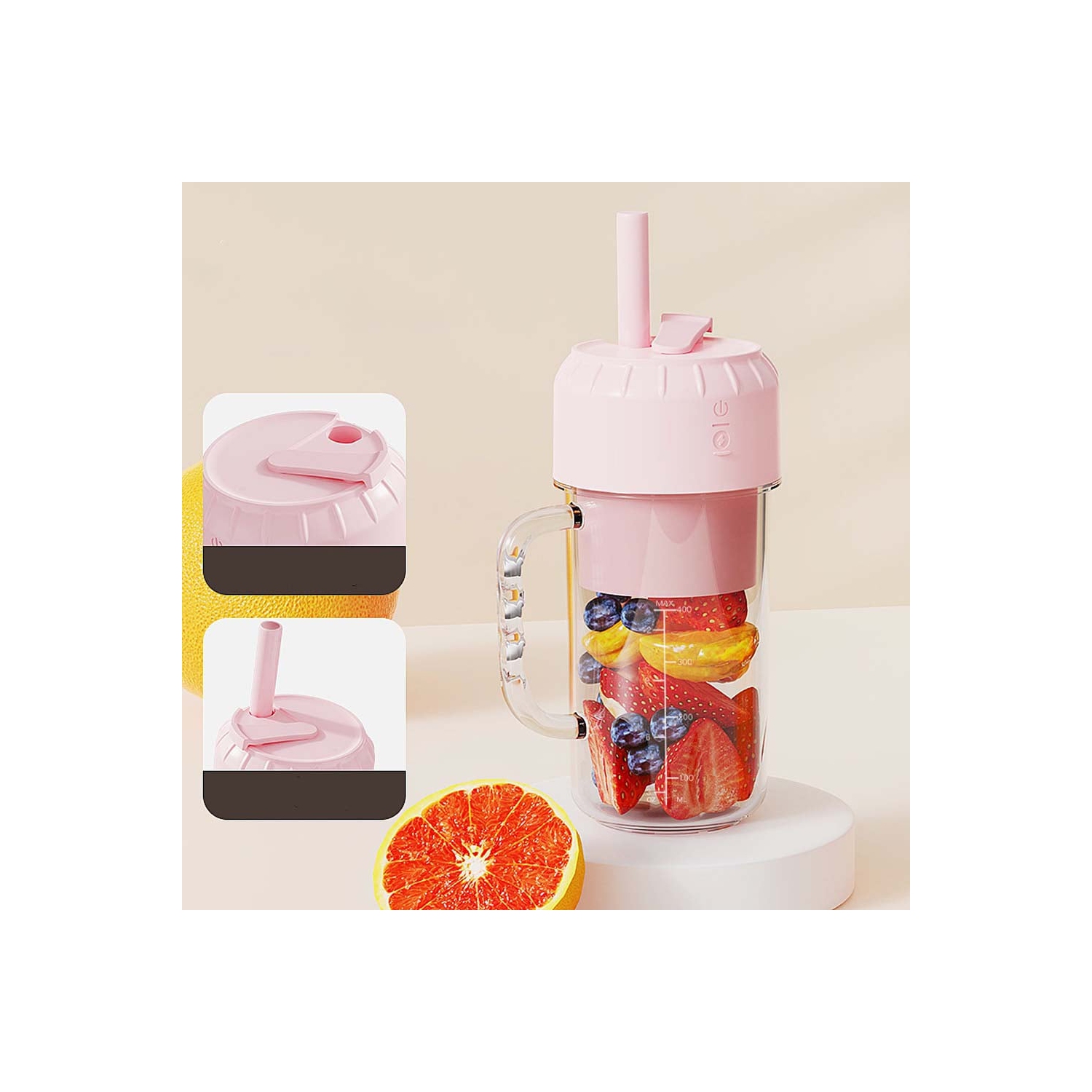 Mini extracteur à jus rechargeable USB portatif, mini extracteur à jus électrique personnel - Rose