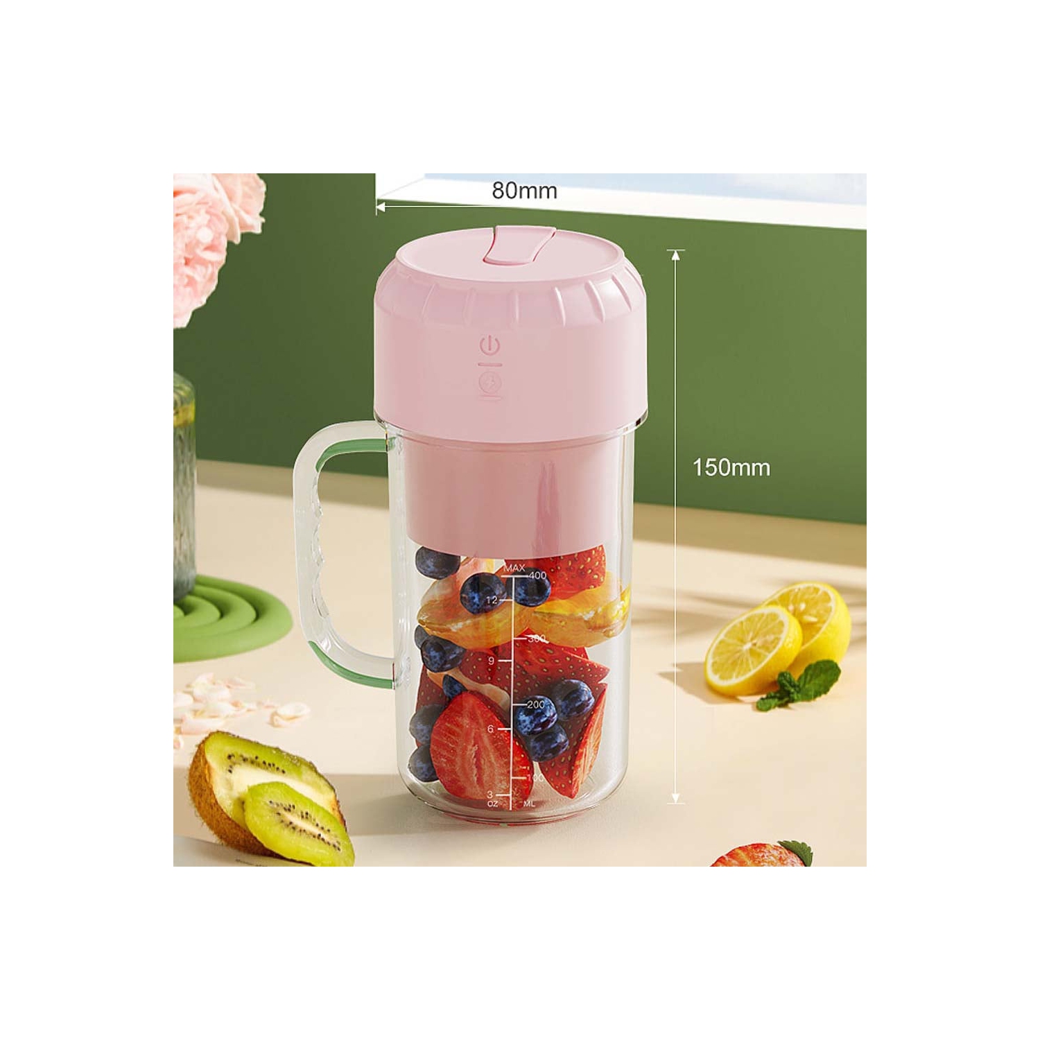 Mini extracteur à jus rechargeable USB portatif, mini extracteur à jus électrique personnel - Rose