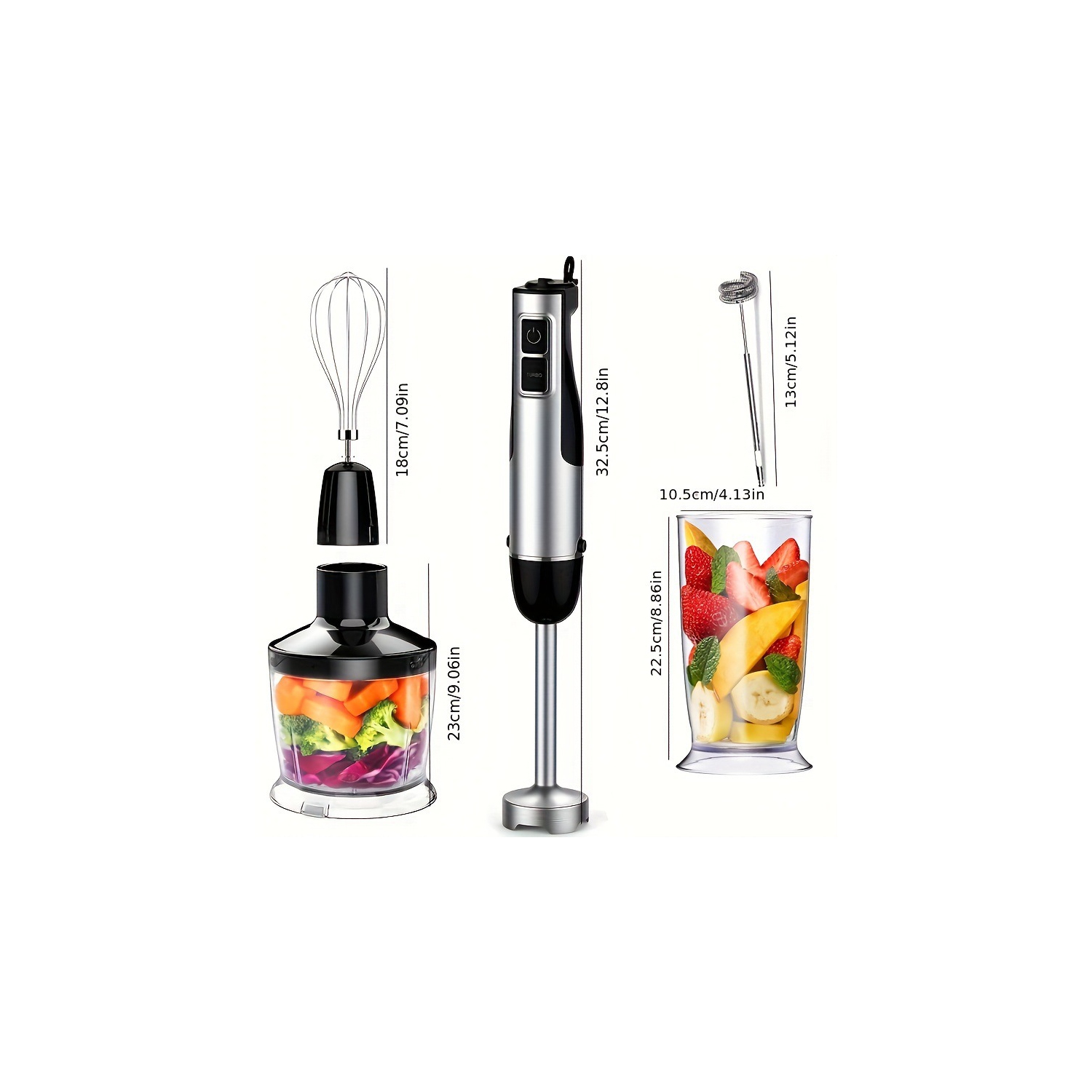 5-in-1 Hand Blender, Stainless Steel Immersion Blender, Stick-Type Stainless Steel Hand Blender