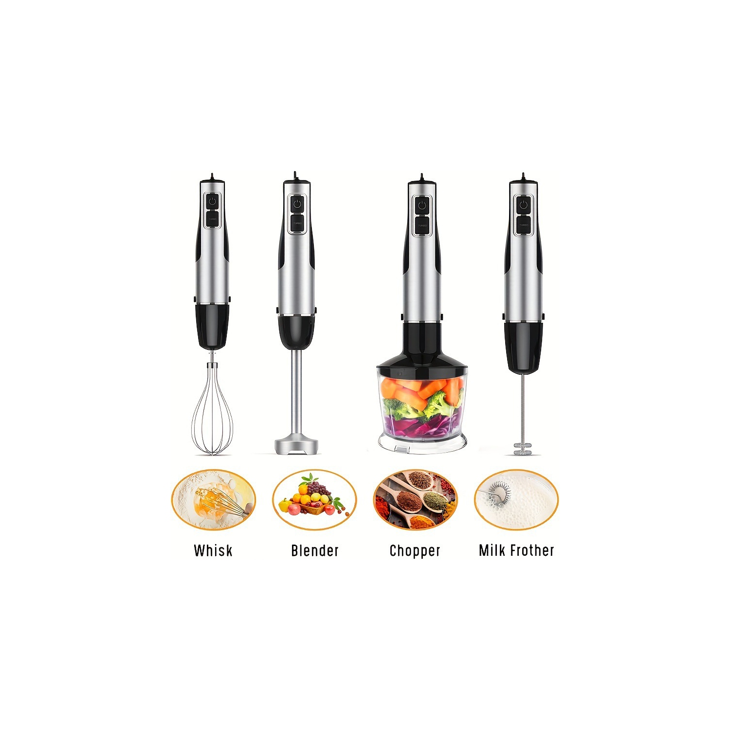 5-in-1 Hand Blender, Stainless Steel Immersion Blender, Stick-Type Stainless Steel Hand Blender