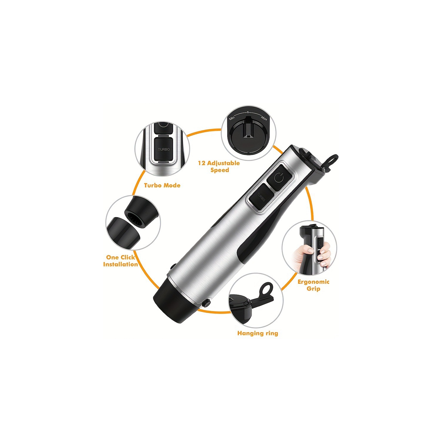 5-in-1 Hand Blender, Stainless Steel Immersion Blender, Stick-Type Stainless Steel Hand Blender