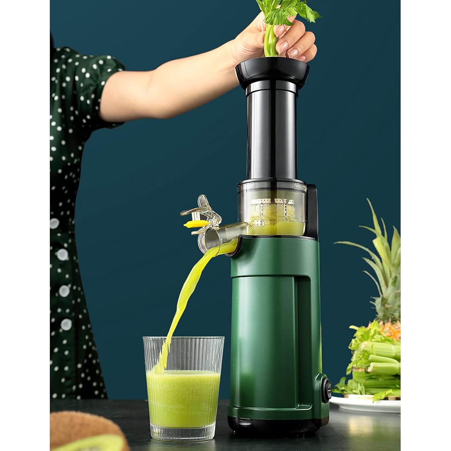 Portable Slow Cold Press Juicer, Lightweight Masticating Vegetable and Fruit Juicer, Compact Juicer with Brush and Juice Container