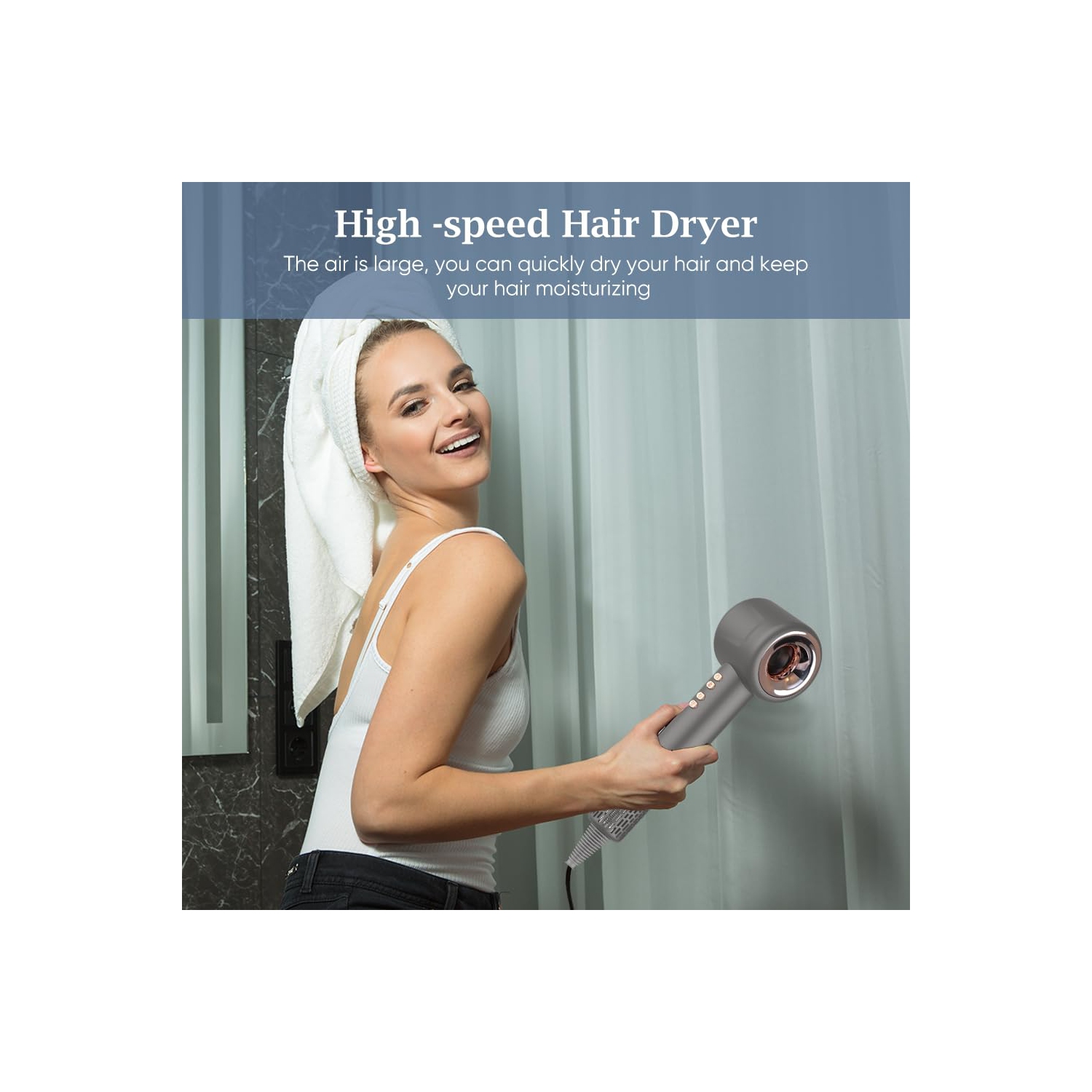Hair Dryer - High Speed Brushless DC Motor Negative Ion Professional Hair Dryer, Fast Drying, Low Noise Electronic Temperature Control with Nozzle