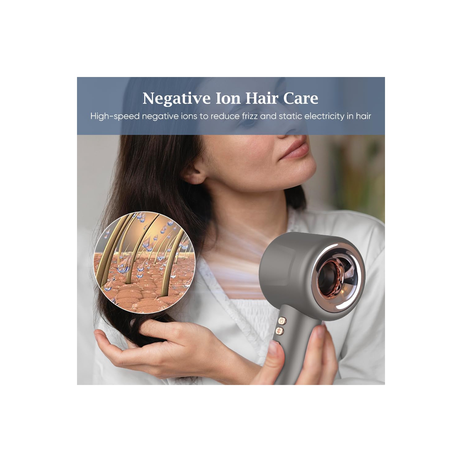 Hair Dryer - High Speed Brushless DC Motor Negative Ion Professional Hair Dryer, Fast Drying, Low Noise Electronic Temperature Control with Nozzle