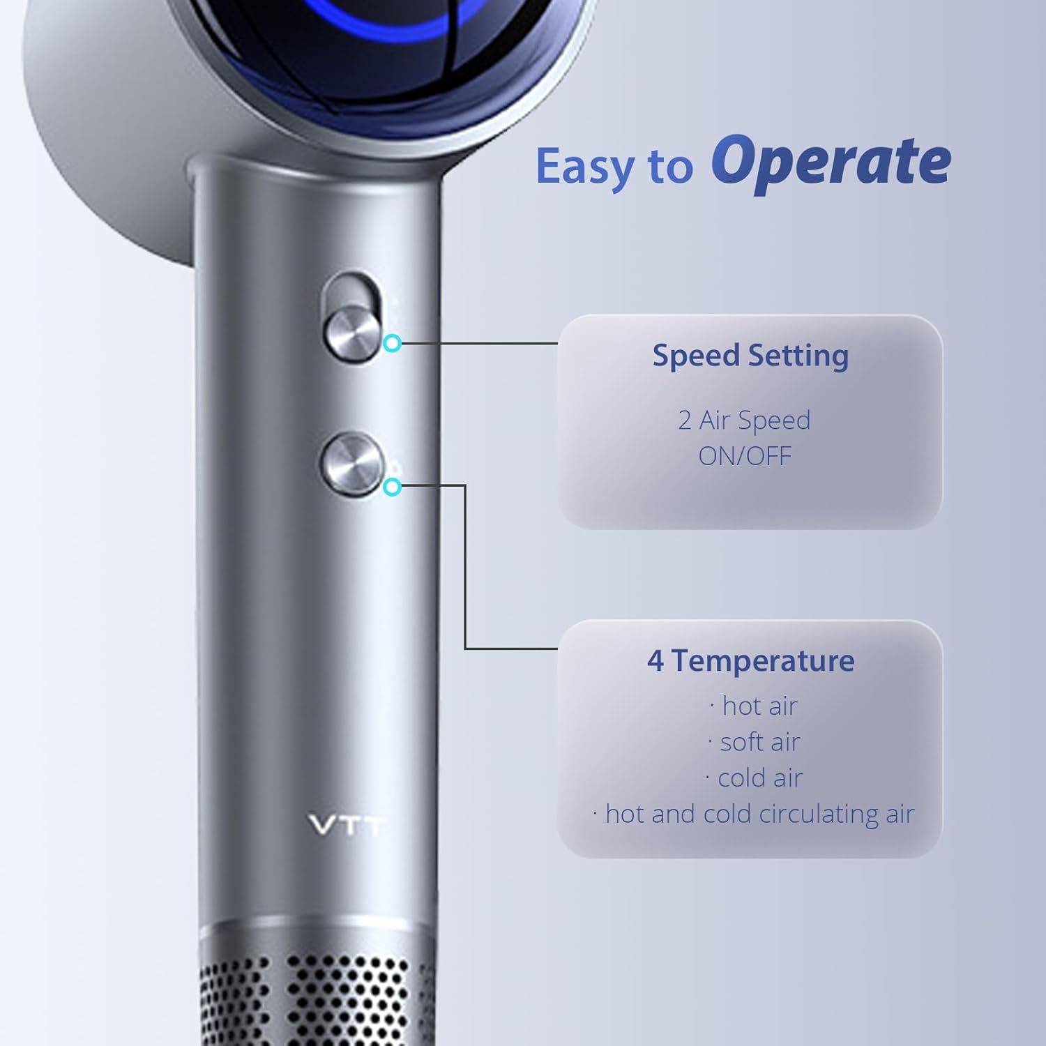 Hair Dryer, 1600W Professional High Speed ​​Ionic Hair Dryer, LED Display, High Speed ​​Noise Reduction Hair Dryer with Magnetic Nozzle, Great for