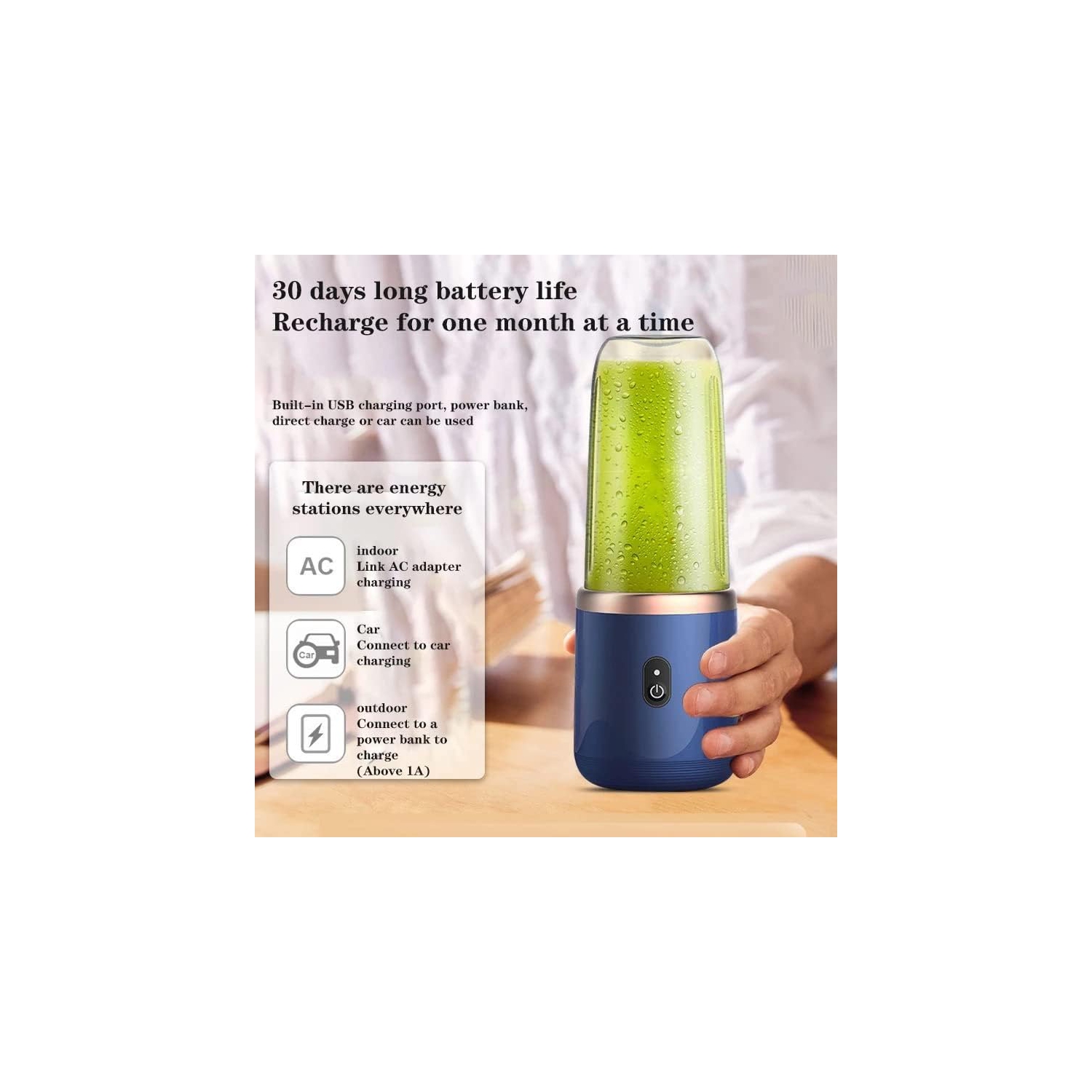 Small personal blender for shakes, smoothies, food prep and frozen blending(blue double cup)