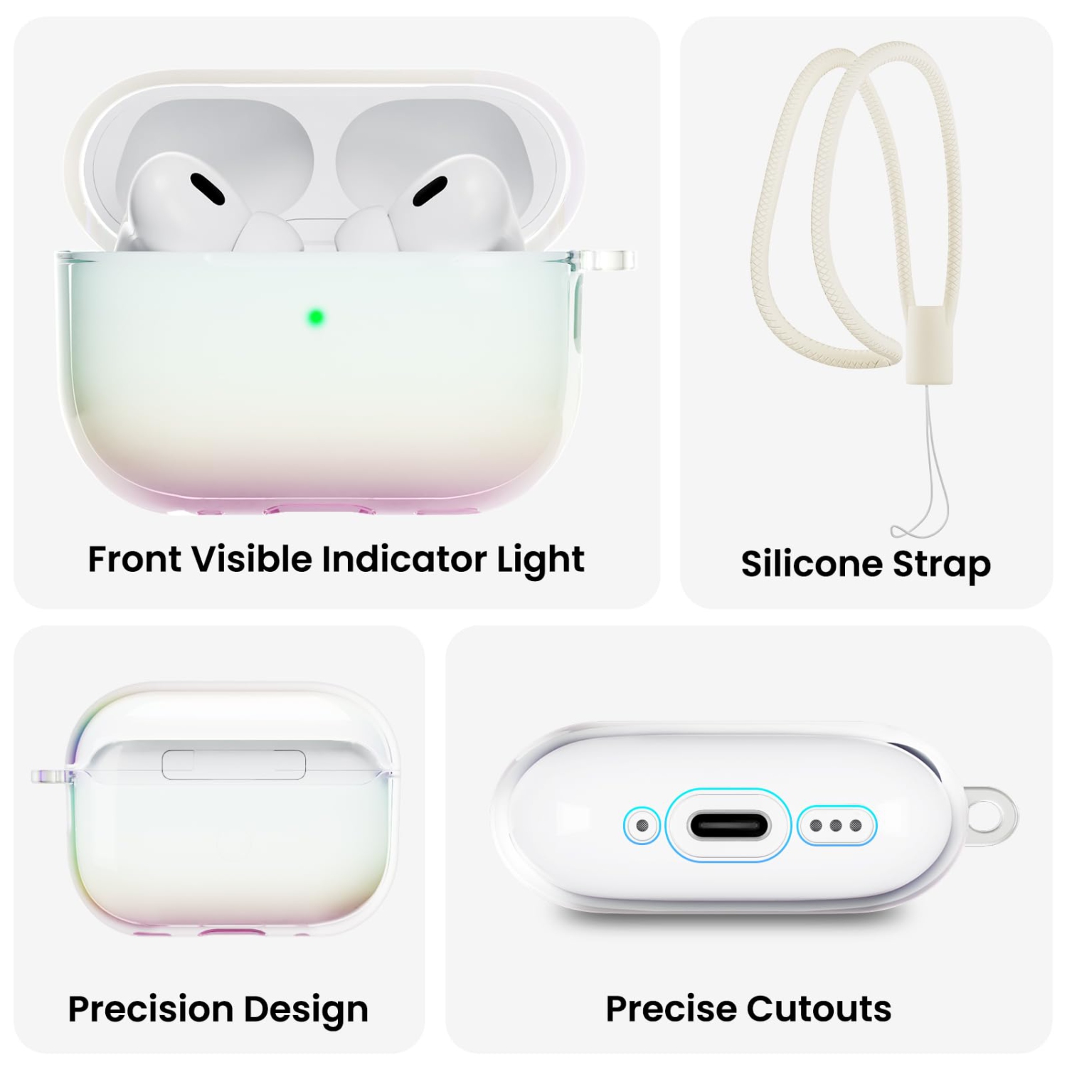 ORNARTO for AirPods Pro 2nd Generation Case(2023/2022),Stylish Gradient Clear TPU, LED Visible, Full Drop Protection Cover for AirPods Pro 2nd Case