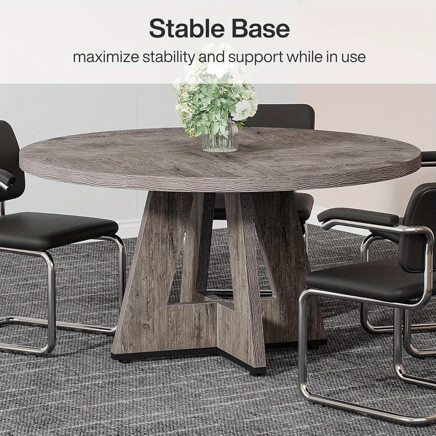 Lantine 47-Inch Round Conference Table For 4-6 People, Wooden Meeting Room Table With Thicken Tabletop And Wood Base