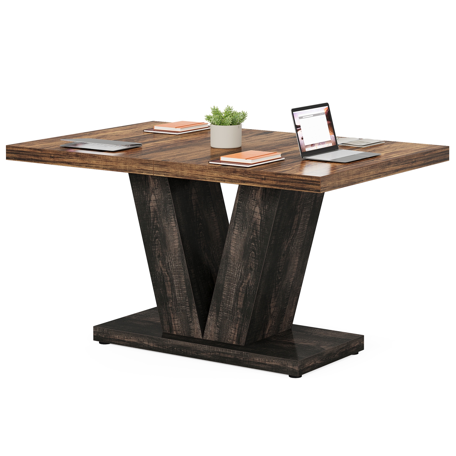 Lantine 47-Inch Dining Table For 4, White Kitchen Dinner Table With Heavy Duty Pedestal, Farmhouse en Eating Table For Home, Dining Room, Small