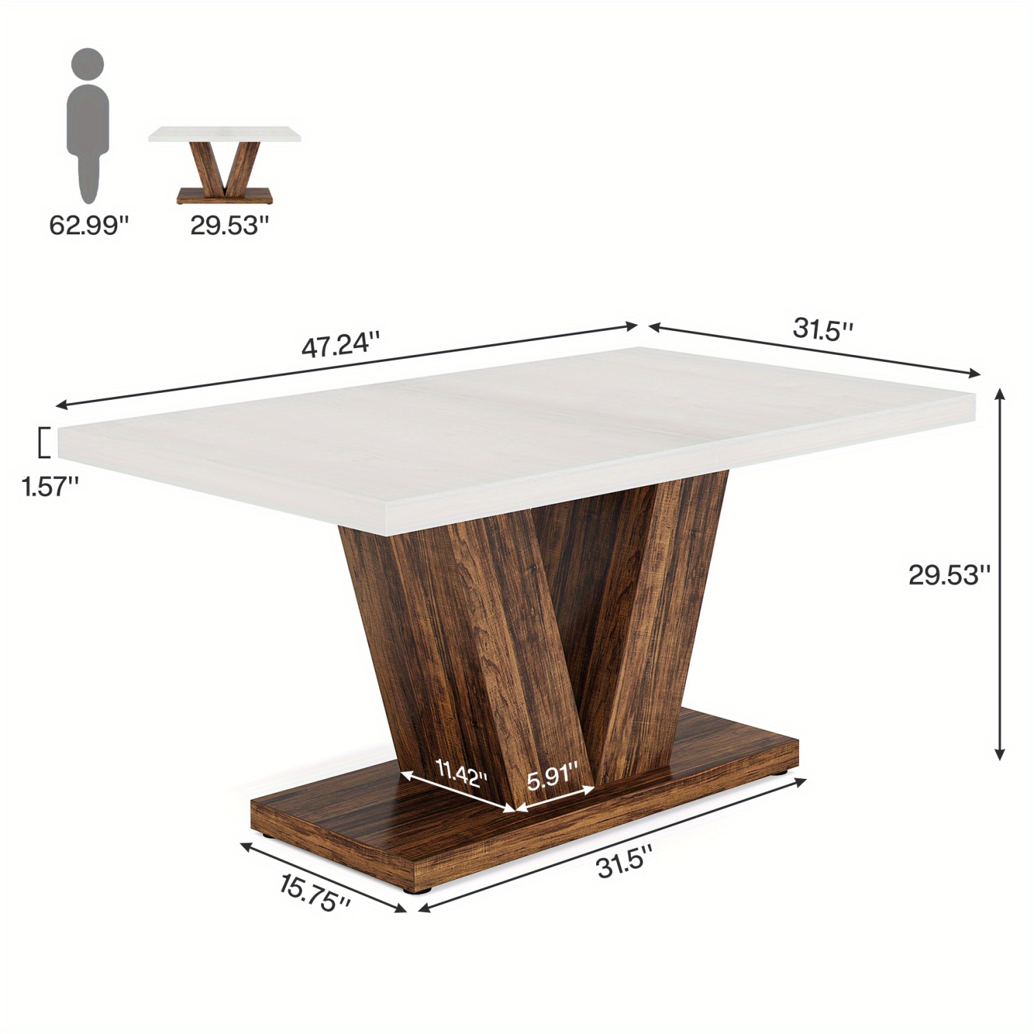 Lantine 47-Inch Dining Table For 4, White Kitchen Dinner Table With Heavy Duty Pedestal, Farmhouse en Eating Table For Home, Dining Room, Small