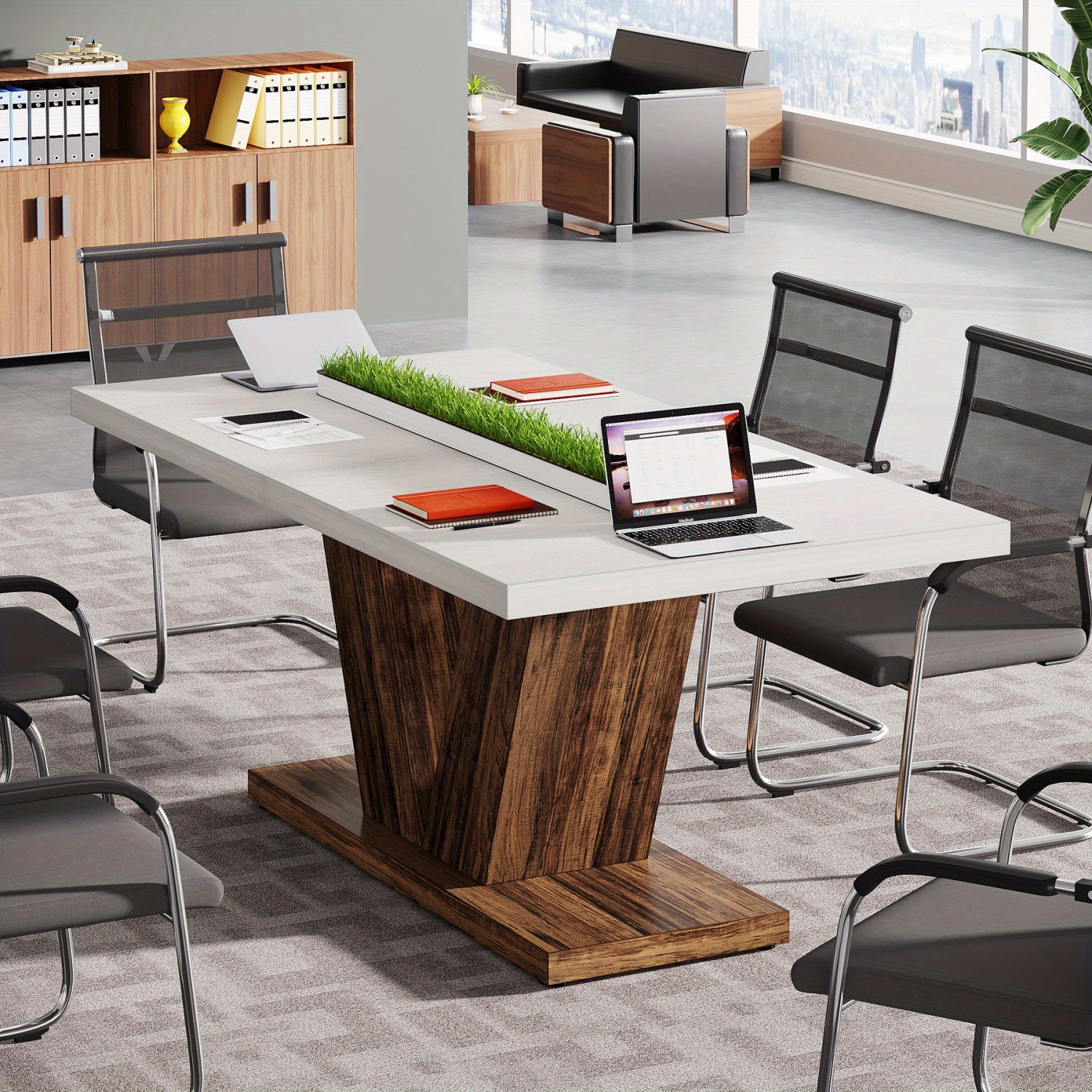 Lantine 47-Inch Dining Table For 4, White Kitchen Dinner Table With Heavy Duty Pedestal, Farmhouse en Eating Table For Home, Dining Room, Small