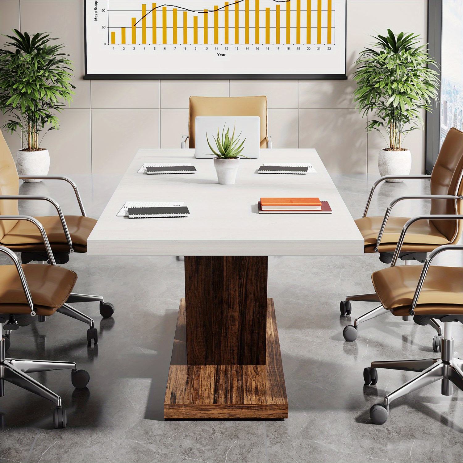 Lantine 47-Inch Dining Table For 4, White Kitchen Dinner Table With Heavy Duty Pedestal, Farmhouse en Eating Table For Home, Dining Room, Small