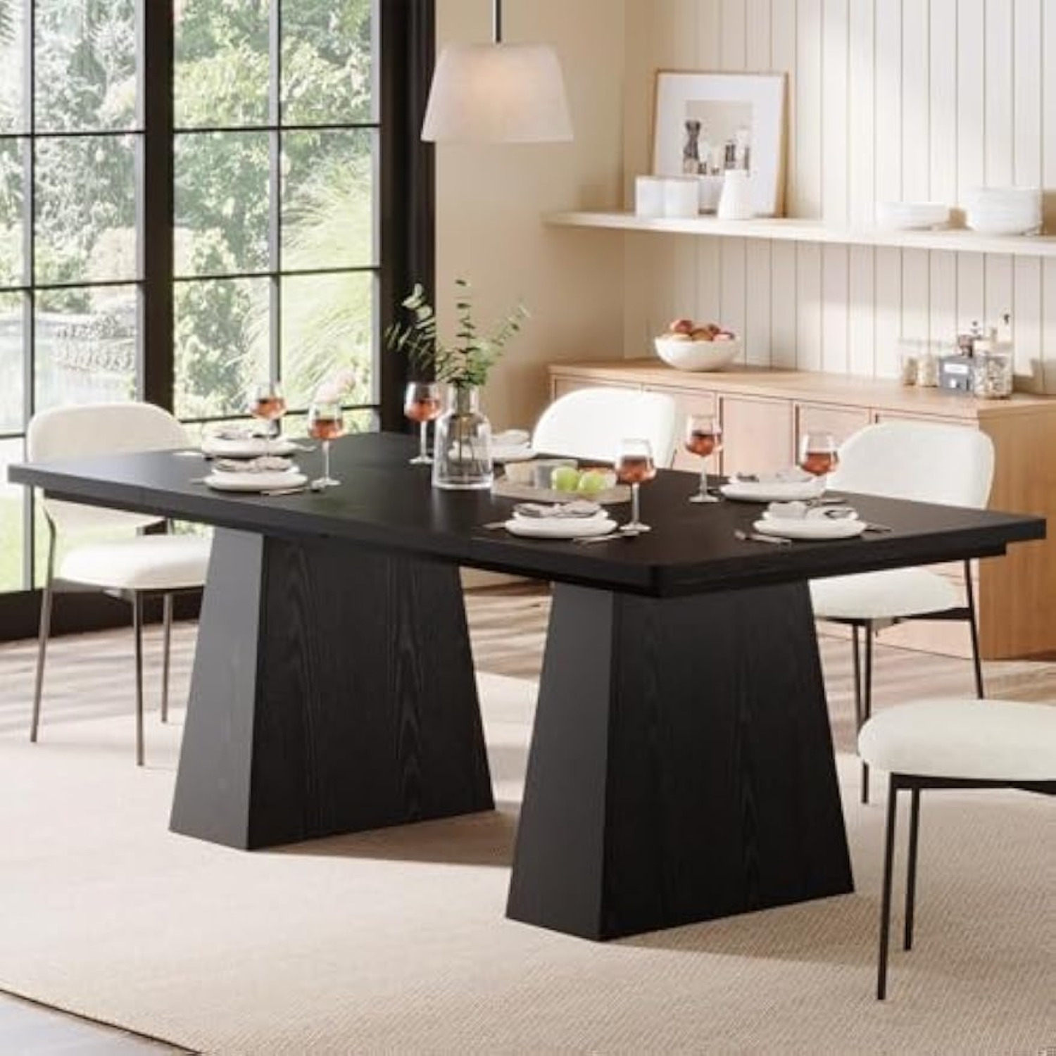 Lantine 63-Inch Farmhouse Dining Table, Dining Table For 6 People, Wood Rustic Dinner Table, Rectangular Kitchen Table For Dining Room, Kitchen, And