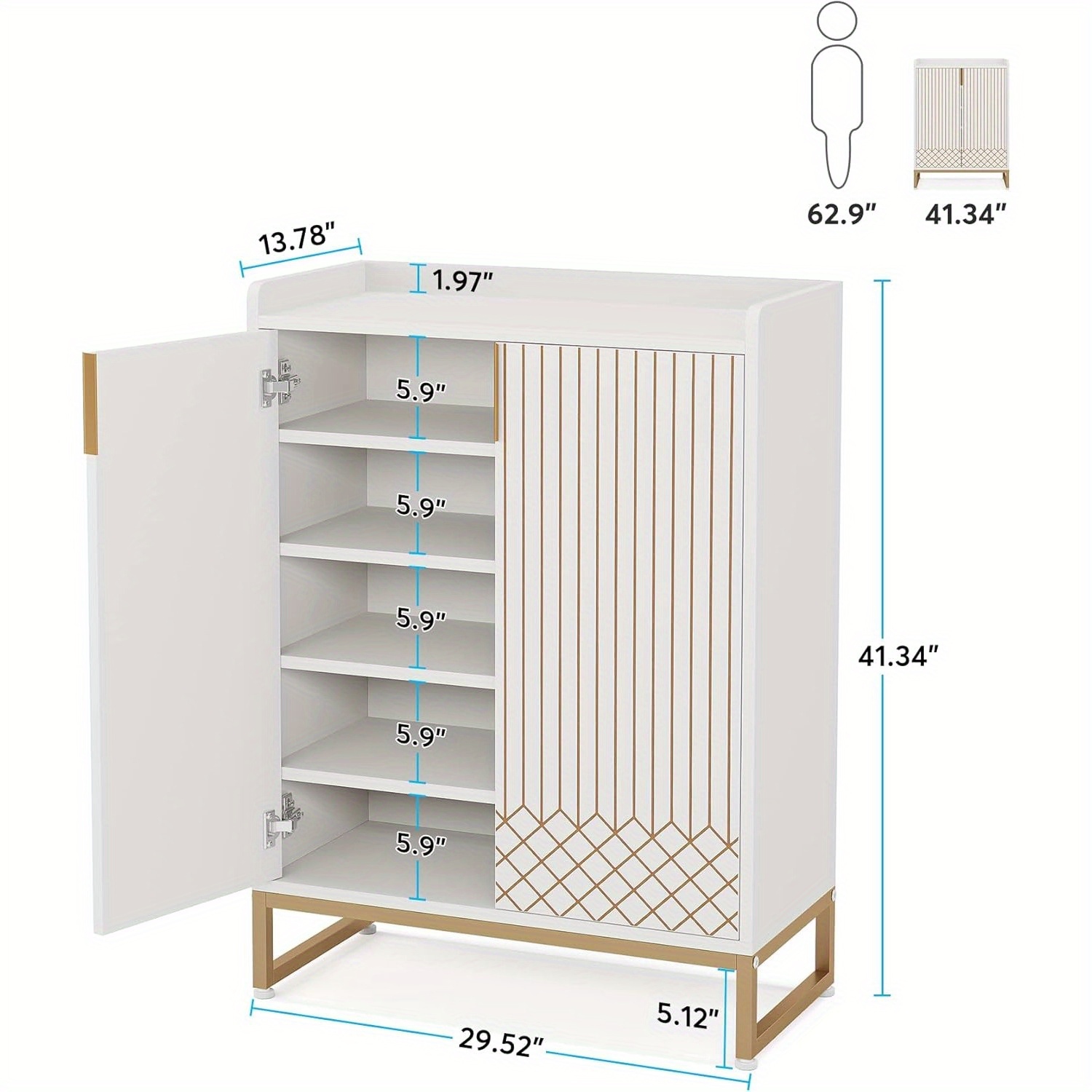 Lantine – Armoire à chaussures en bois blanc à 5 niveaux avec portes, rangement pour 25 paires, rangement moderne