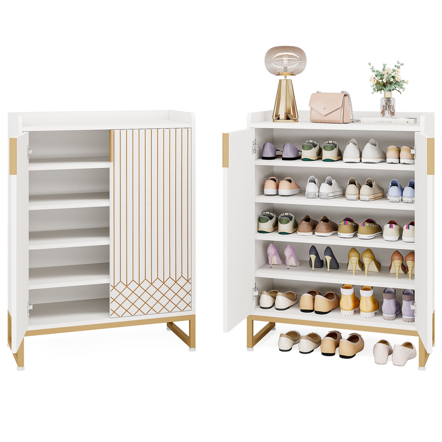 Lantine 5-Tier Grey Wooden Shoe Storage Cabinet, 25 Pairs Organizer for Entryway, Living Room, Hallway