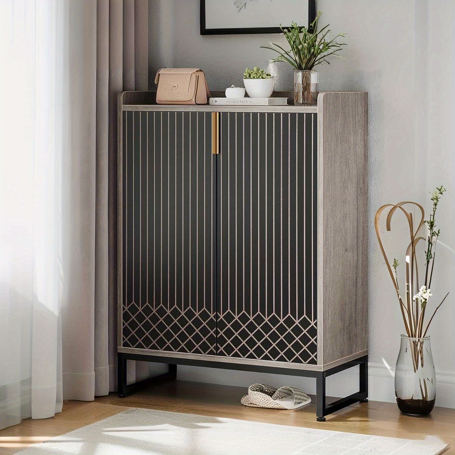 Lantine 5-Tier Grey Wooden Shoe Storage Cabinet, 25 Pairs Organizer for Entryway, Living Room, Hallway