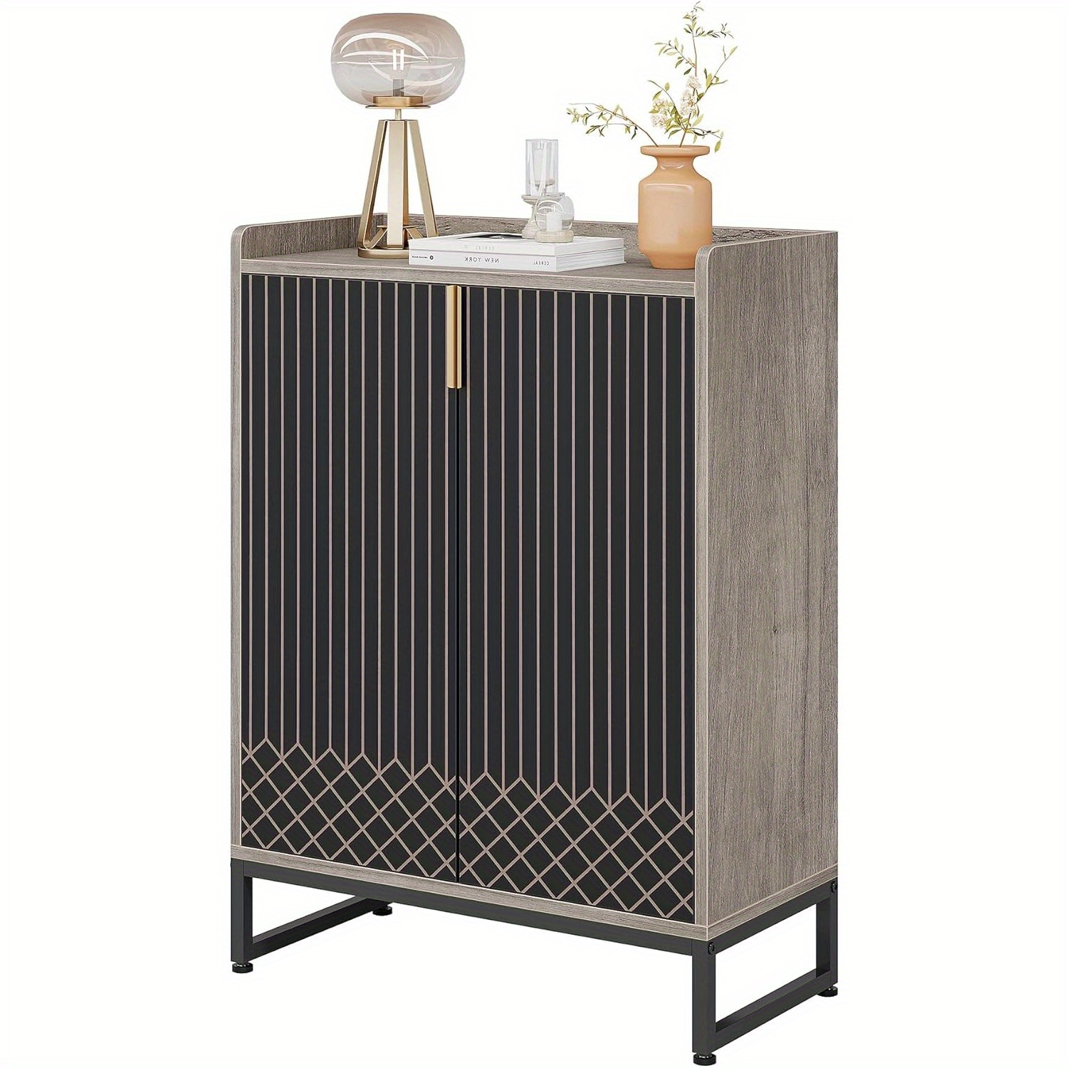 Lantine 5-Tier Grey Wooden Shoe Storage Cabinet, 25 Pairs Organizer for Entryway, Living Room, Hallway