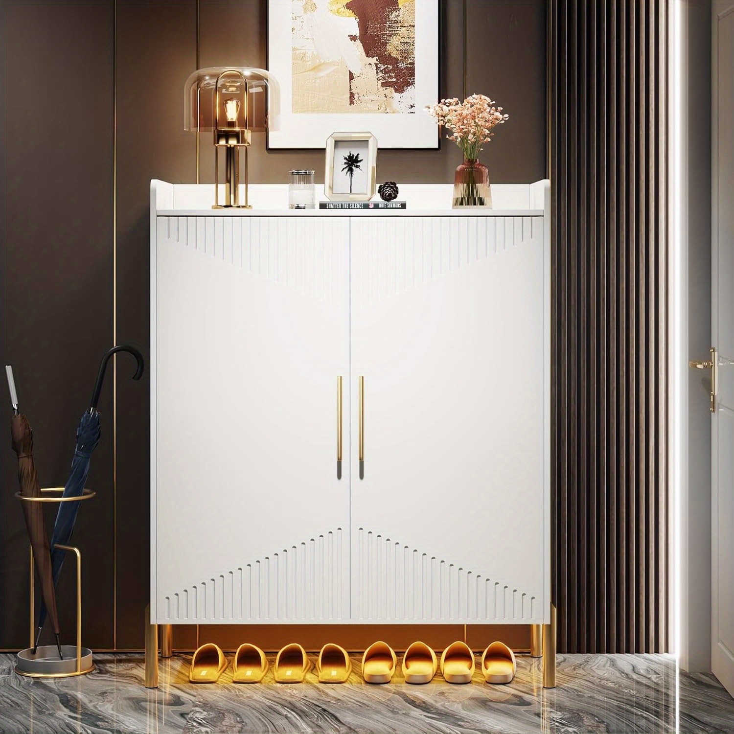 Grande armoire à chaussures avec portes Lantine, armoire de rangement à chaussures à 6 niveaux avec tablettes, 30 range-chaussures moderne pour