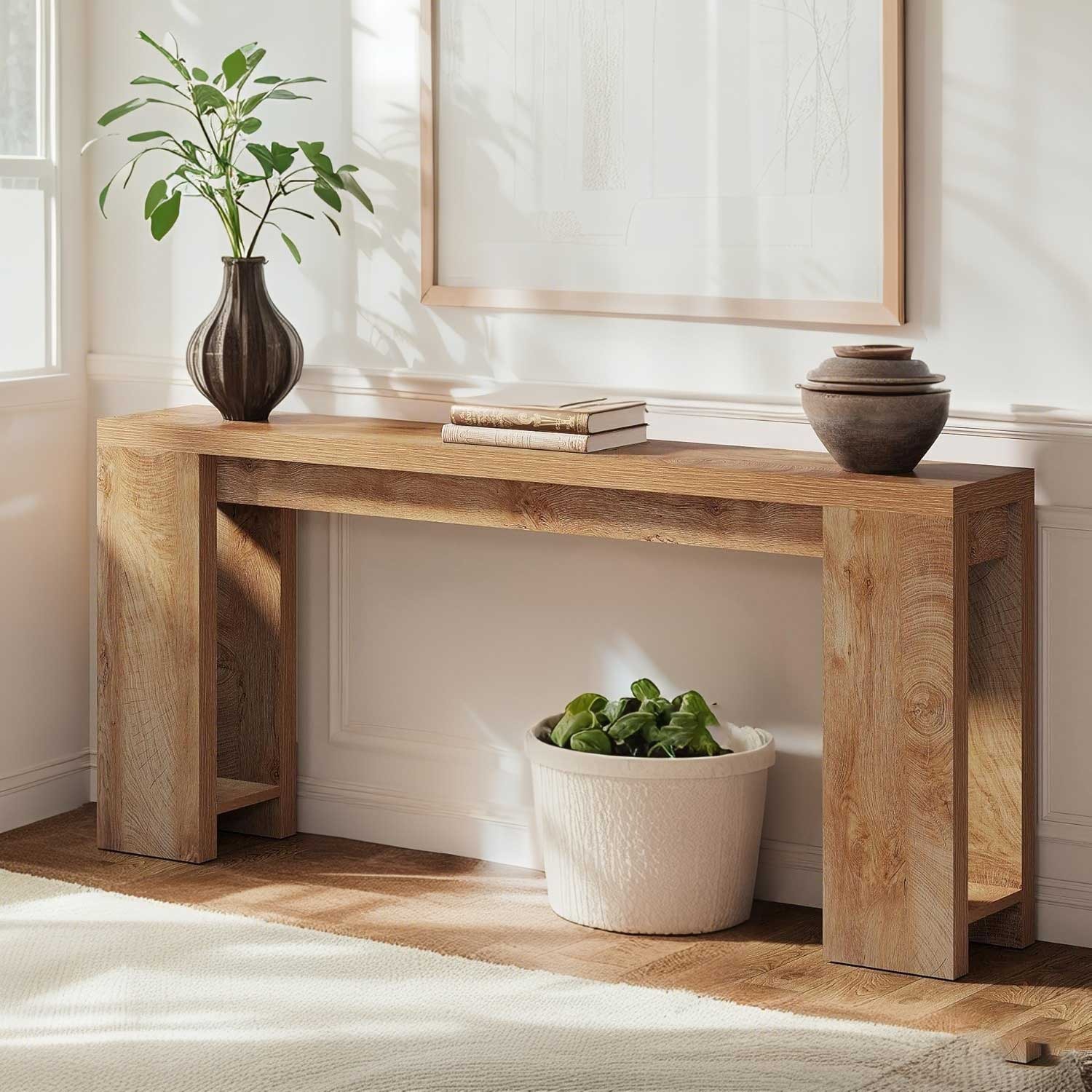 Lantine – Table console en chêne clair, longue table d'entrée en bois de 70,9&nbsp;po pour salon, corridor, entrée