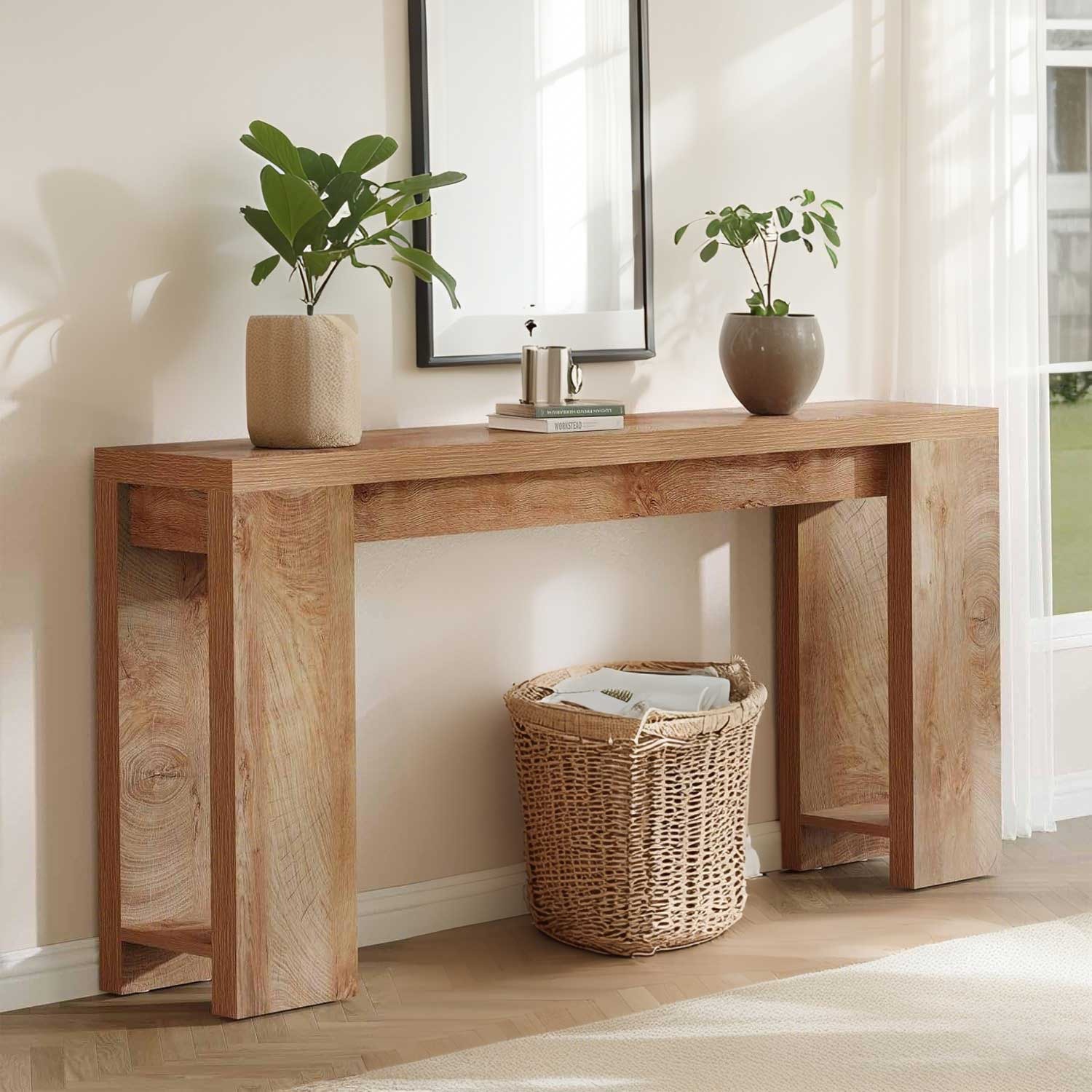 Lantine – Table console en chêne clair, longue table d'entrée en bois de 70,9&nbsp;po pour salon, corridor, entrée