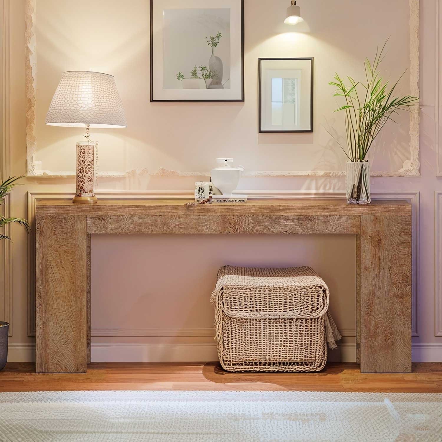 Lantine – Table console en chêne clair, longue table d'entrée en bois de 70,9&nbsp;po pour salon, corridor, entrée