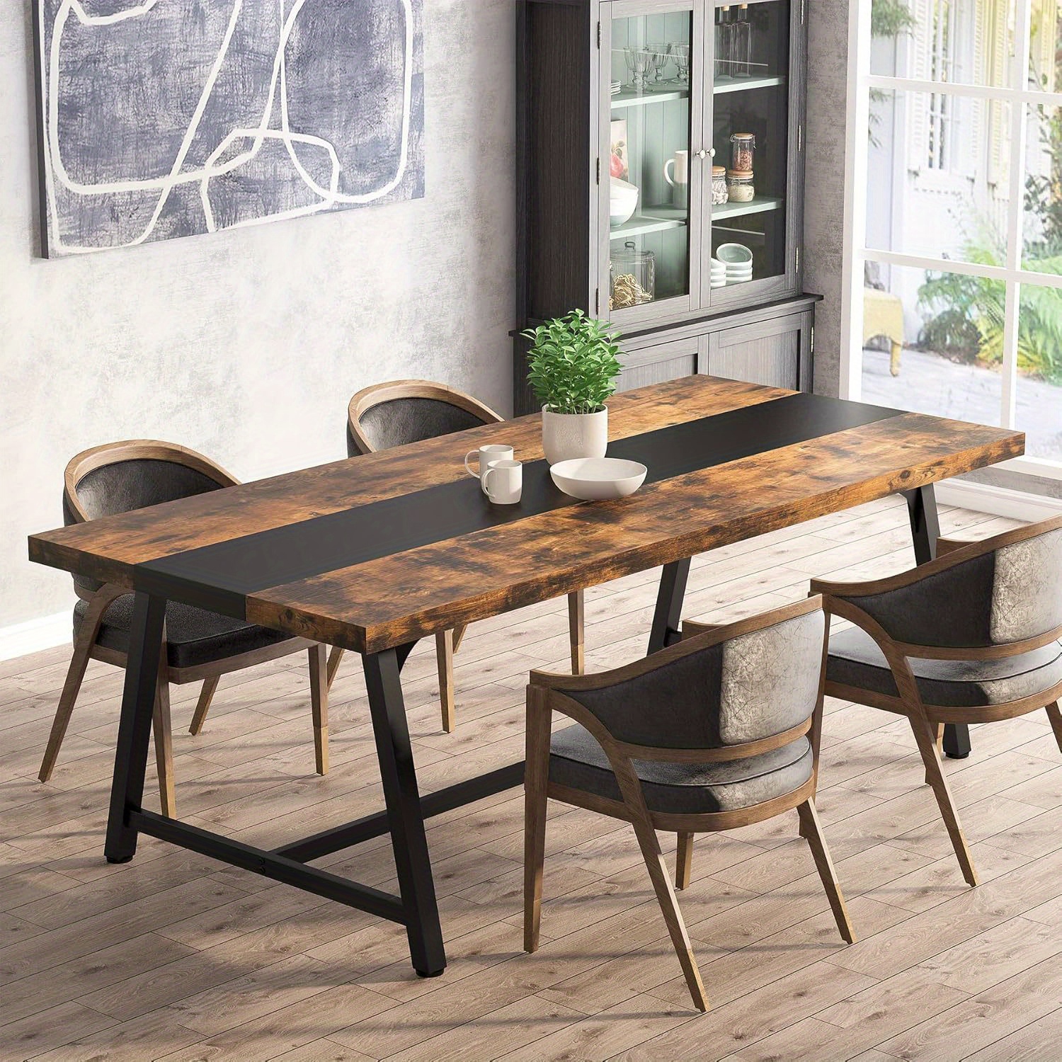 DINING TABLE | RECT TOP 27@りん Lantine Rectangular wooden dining table, reinforced metal frame