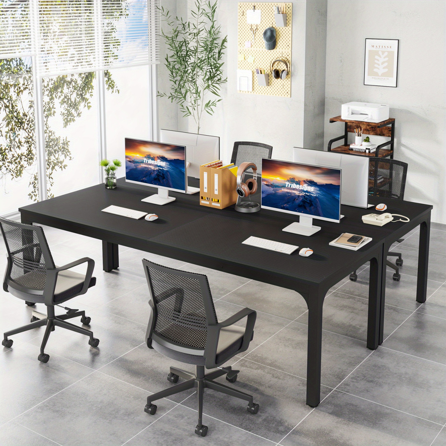 Lantine – Bureau à domicile pour 2 personnes, bureau d'ordinateur très long de 78,7 po, double poste de travail pour bureau à domicile,