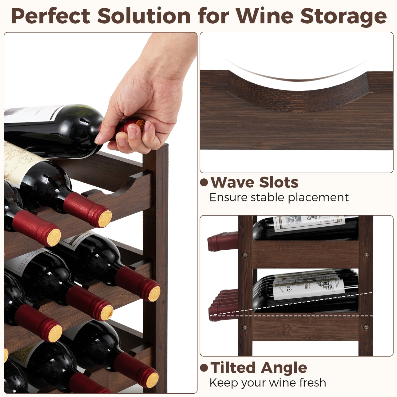 Gymax 3 Tier 18 Bottle Wine Storage Cabinet Shelf Bamboo Wine Rack for Wine Lovers