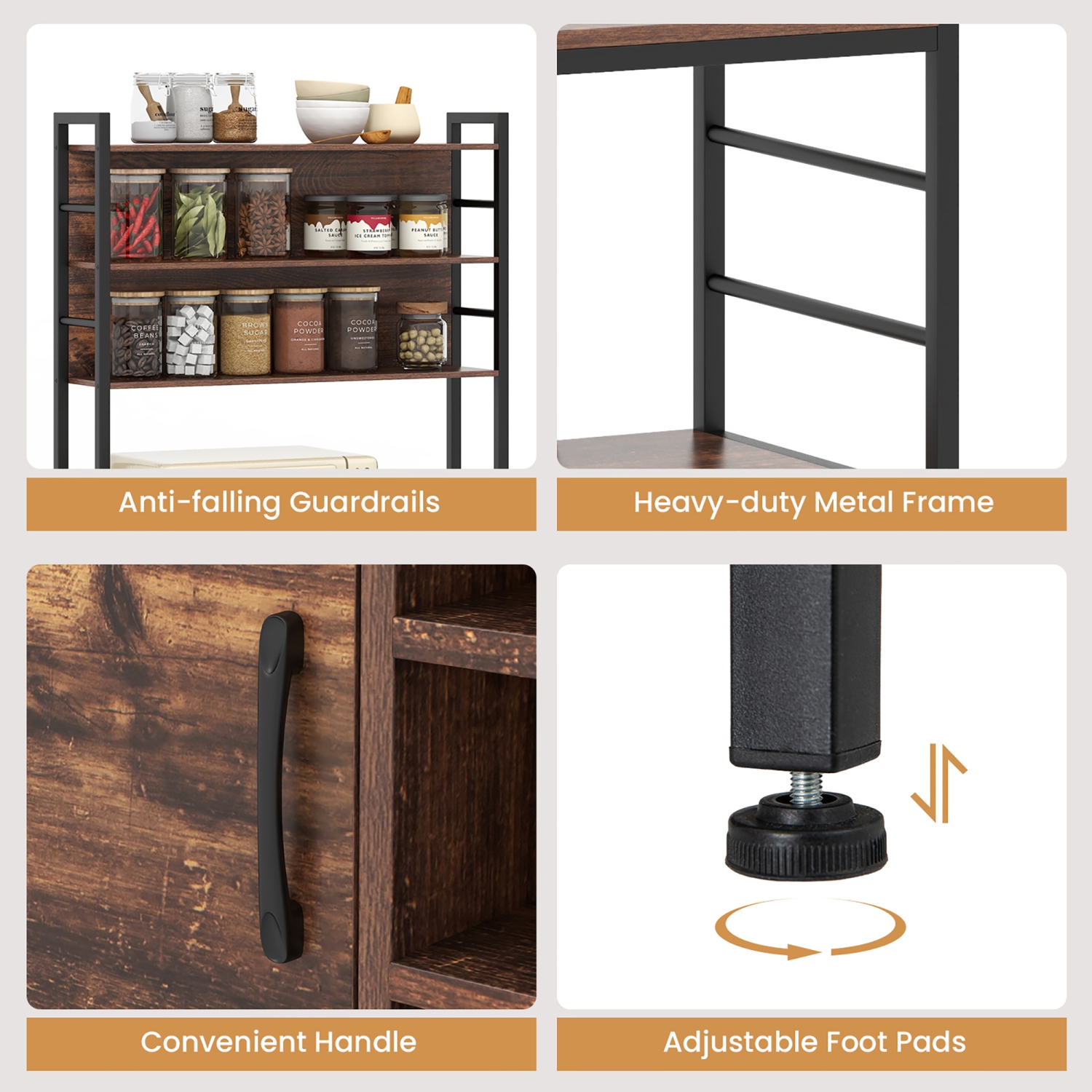 Gymax 67'' Bakers Rack w/ Power Outlet Coffee Bar Cabinet w/ S-Shaped Hooks