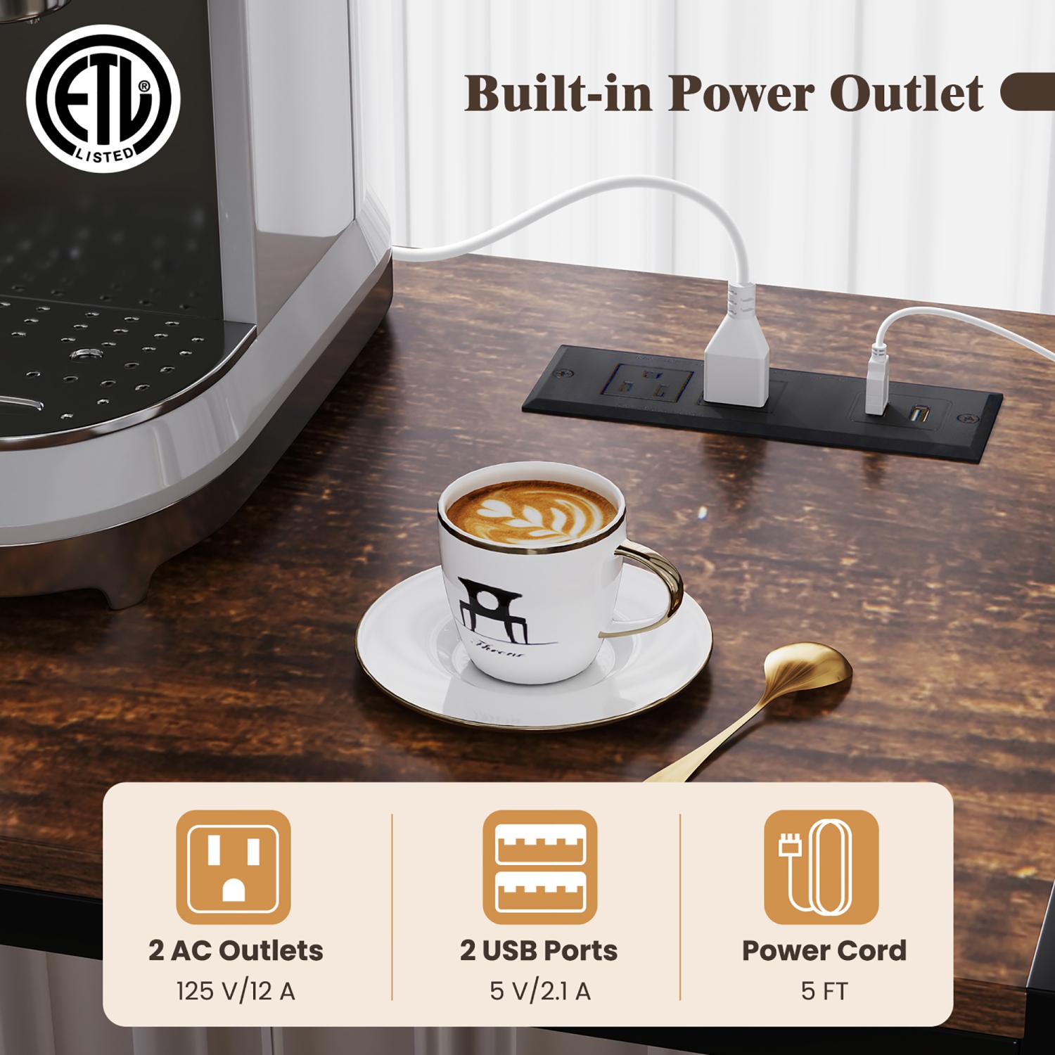 Gymax 67'' Bakers Rack w/ Power Outlet Coffee Bar Cabinet w/ S-Shaped Hooks