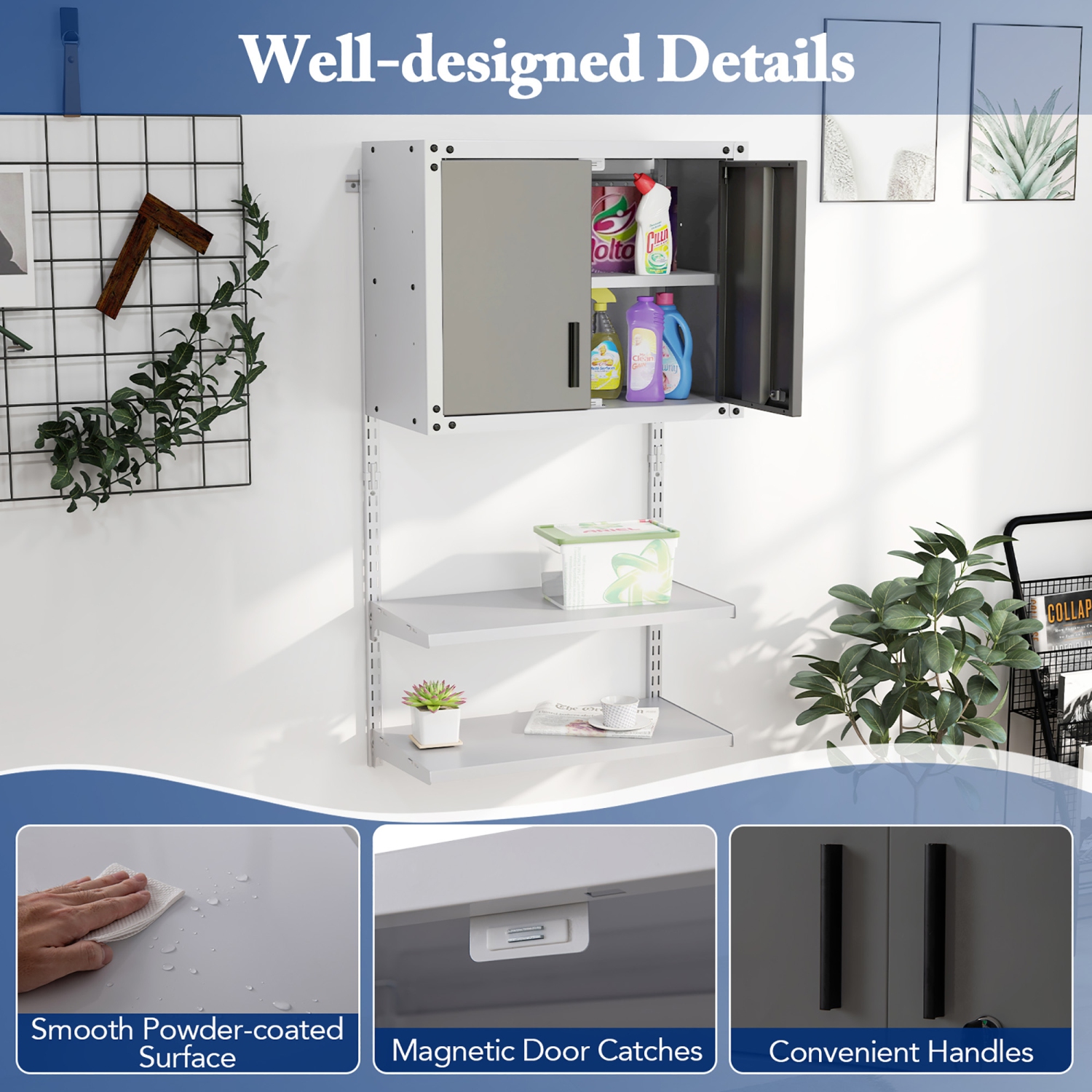 Gymax Metal Wall Cabinet w/ Locking Doors & 3 Adjustable Shelves for Warehouse