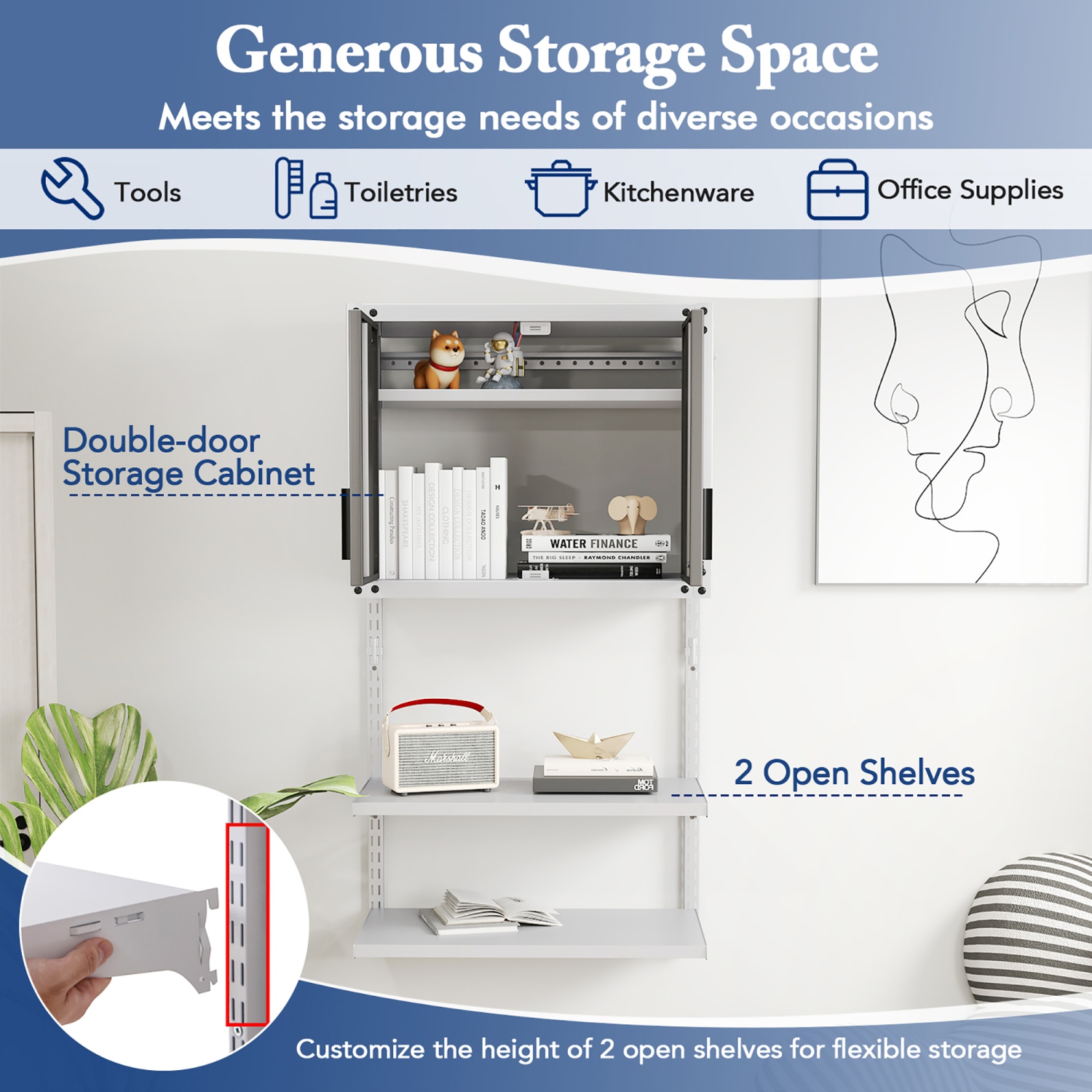 Gymax Metal Wall Cabinet w/ Locking Doors & 3 Adjustable Shelves for Warehouse