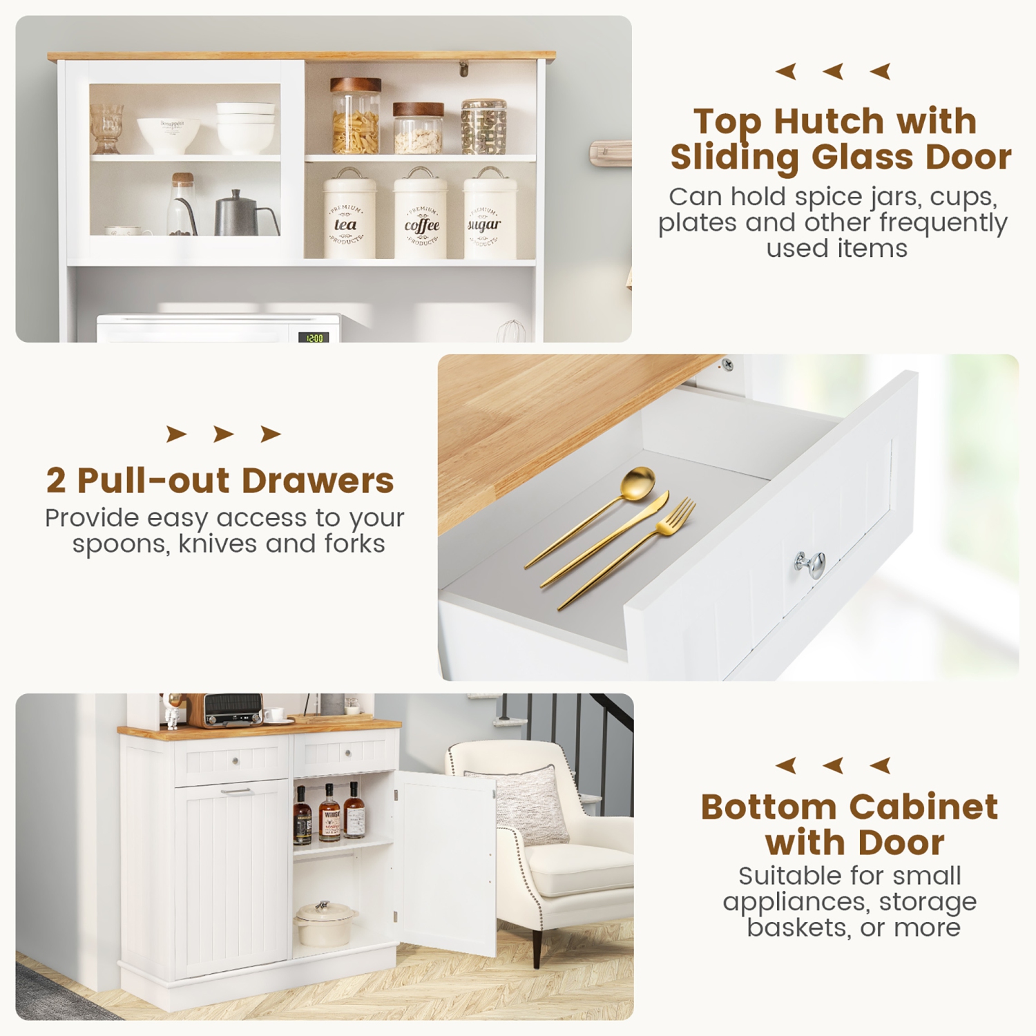 Gymax Double Tilt Out Trash Cabinet w/ Hutch Kitchen Pantry Storage Cabinet White