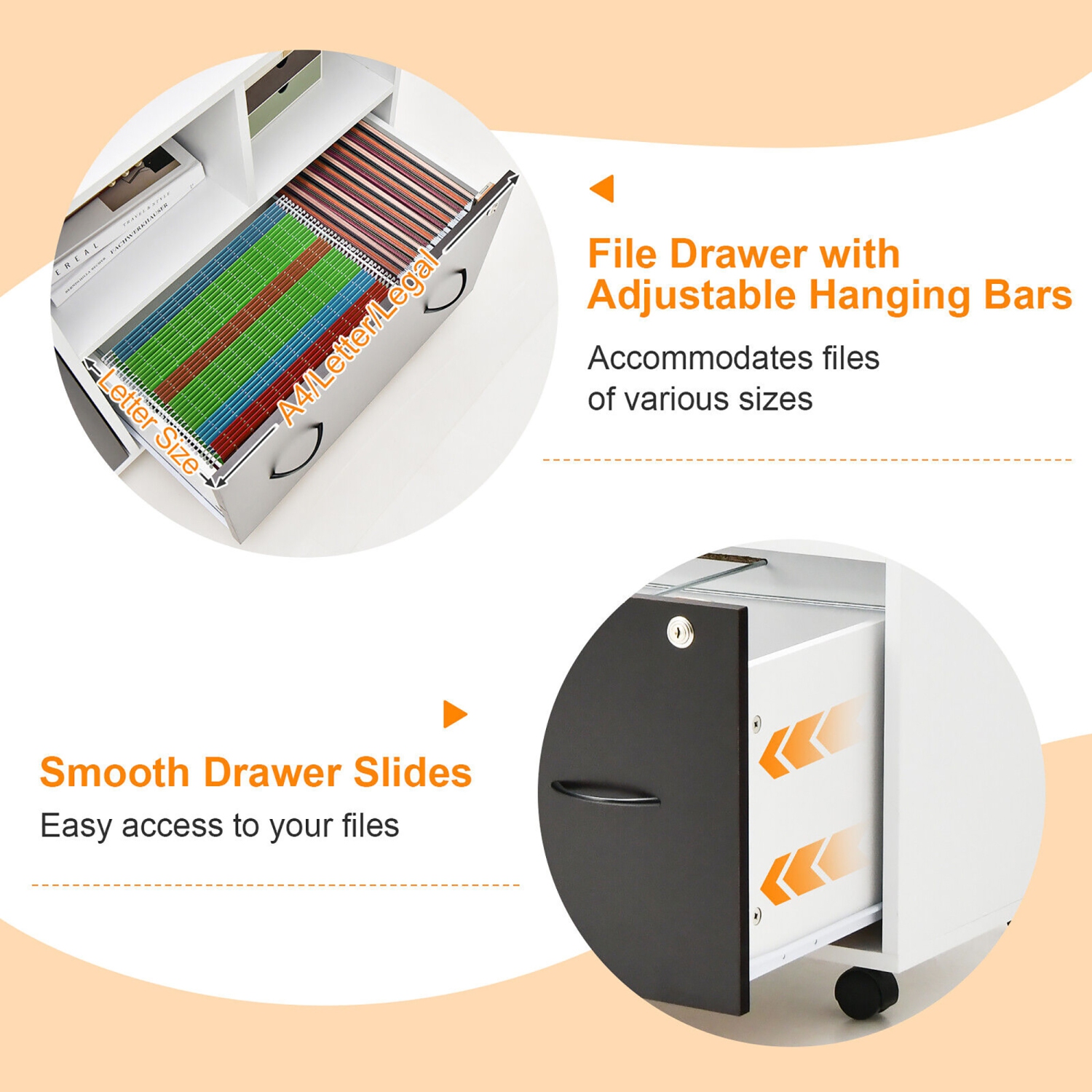 Gymax Mobile File Cabinet Lockable Lateral Filing Shelves for Letter / Legal / A4 Size