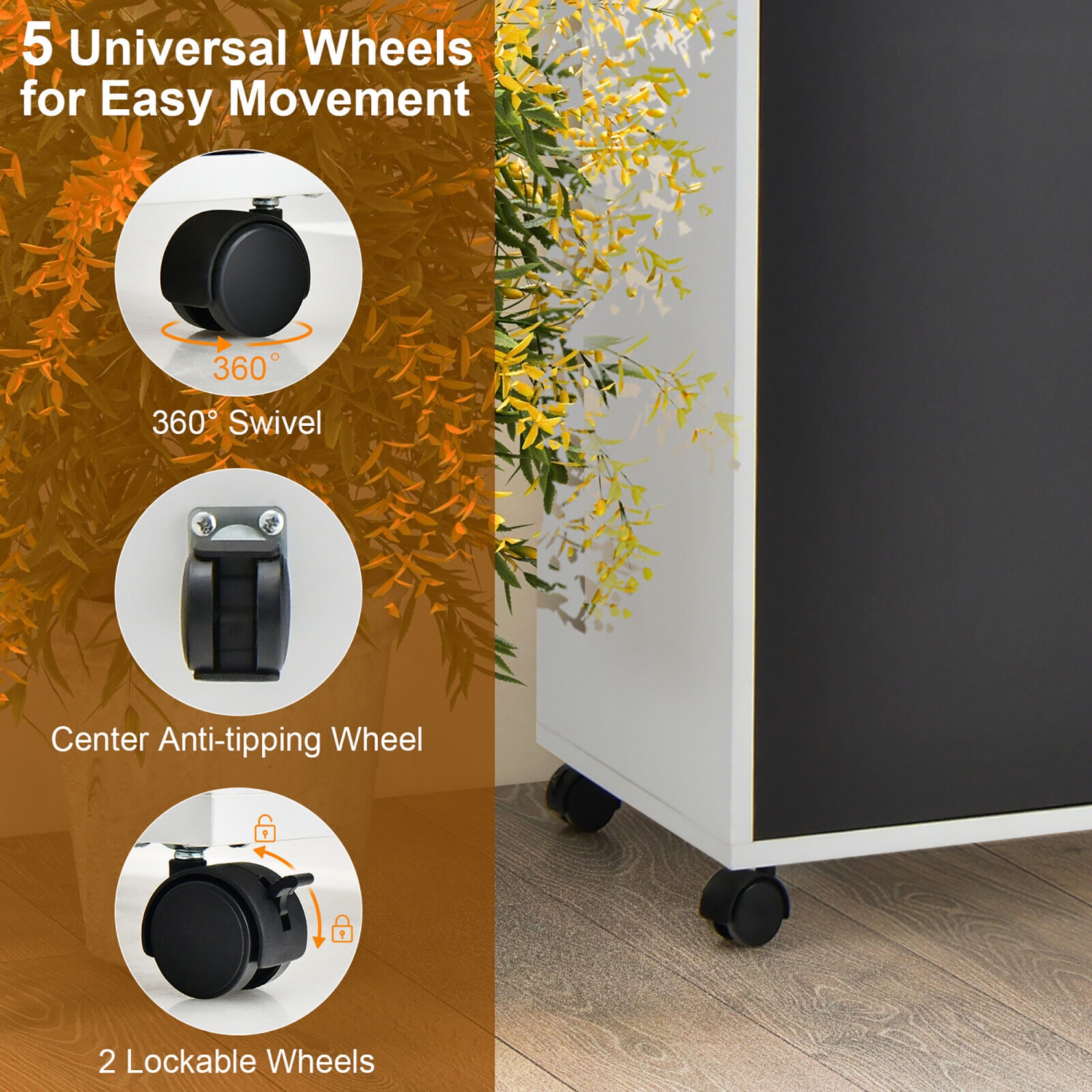 Gymax Mobile File Cabinet Lockable Lateral Filing Shelves for Letter / Legal / A4 Size