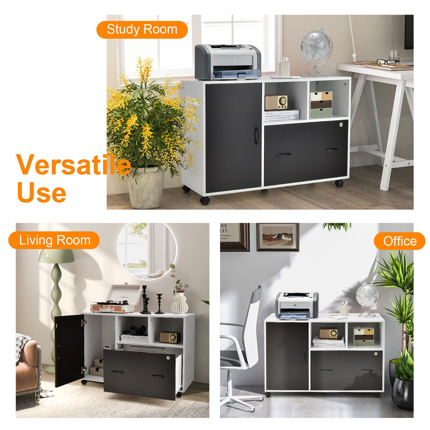 Gymax Mobile File Cabinet Lockable Lateral Filing Shelves for Letter / Legal / A4 Size