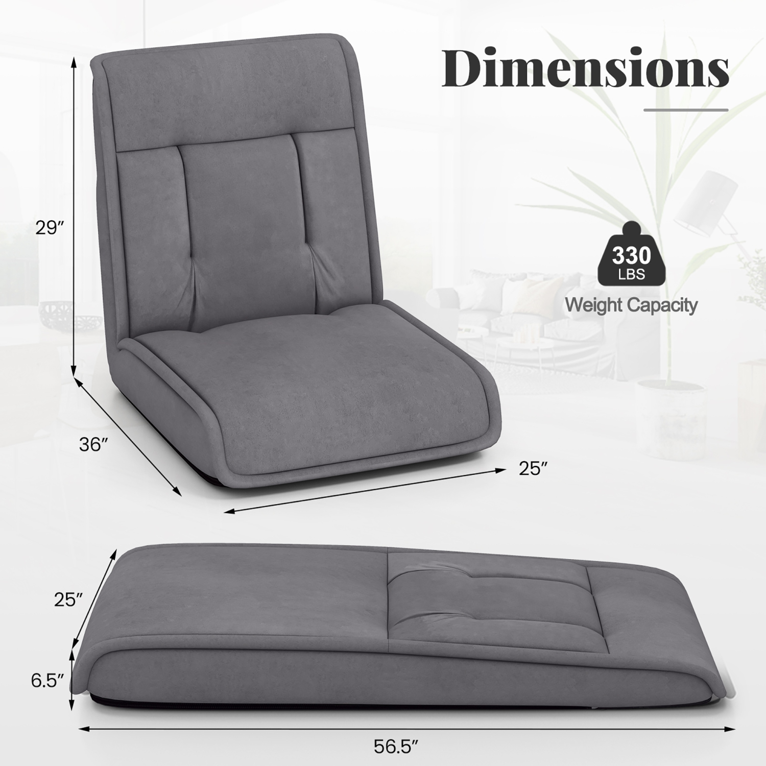 Gymax Folding Floor Chair Convertible Lazy Sofa Chair w/ Adjustable Backrest