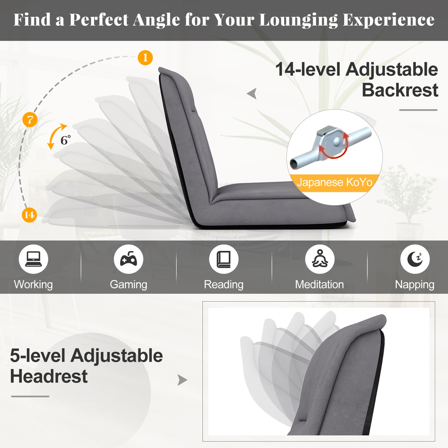Gymax Folding Floor Chair Convertible Lazy Sofa Chair w/ Adjustable Backrest