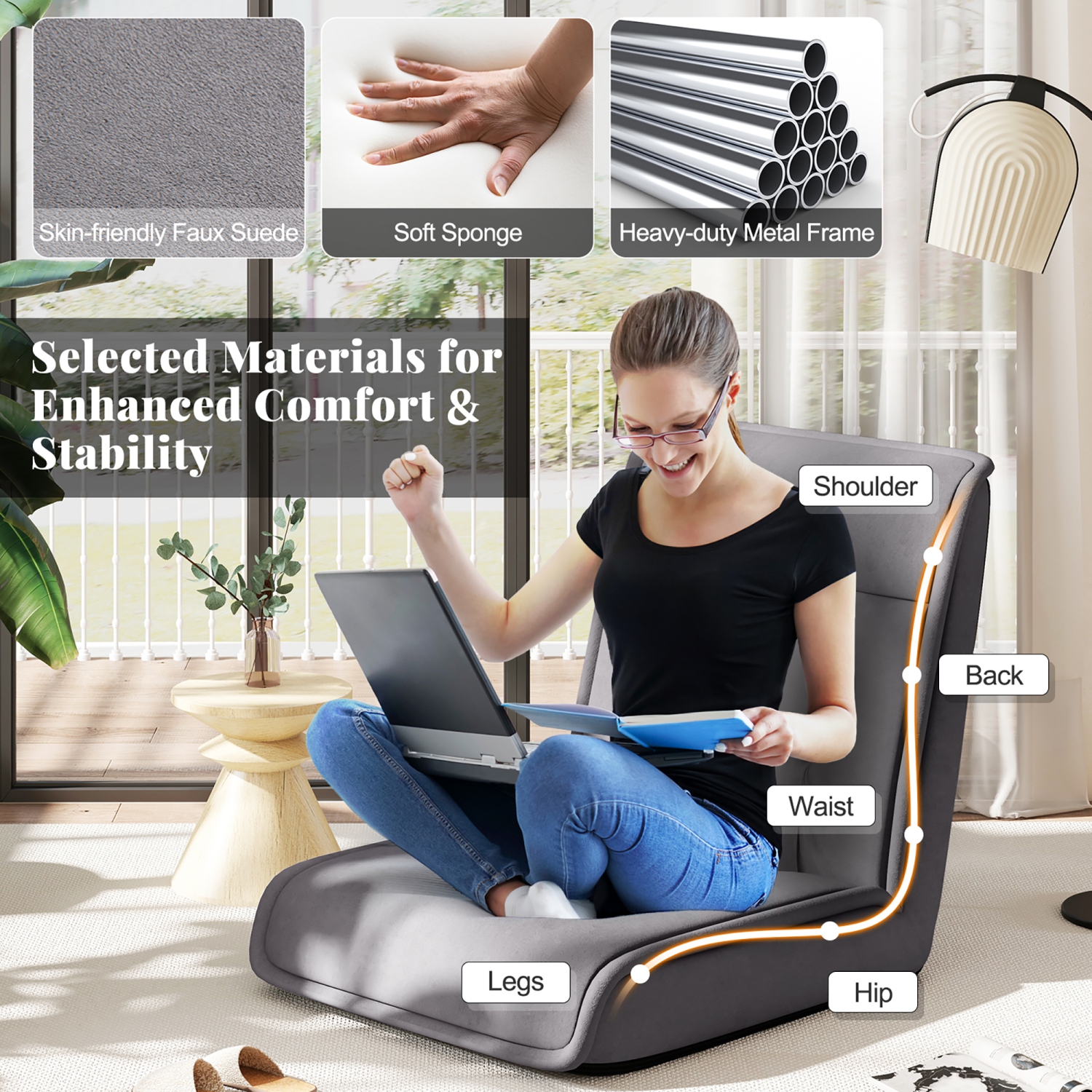 Gymax Folding Floor Chair Convertible Lazy Sofa Chair w/ Adjustable Backrest