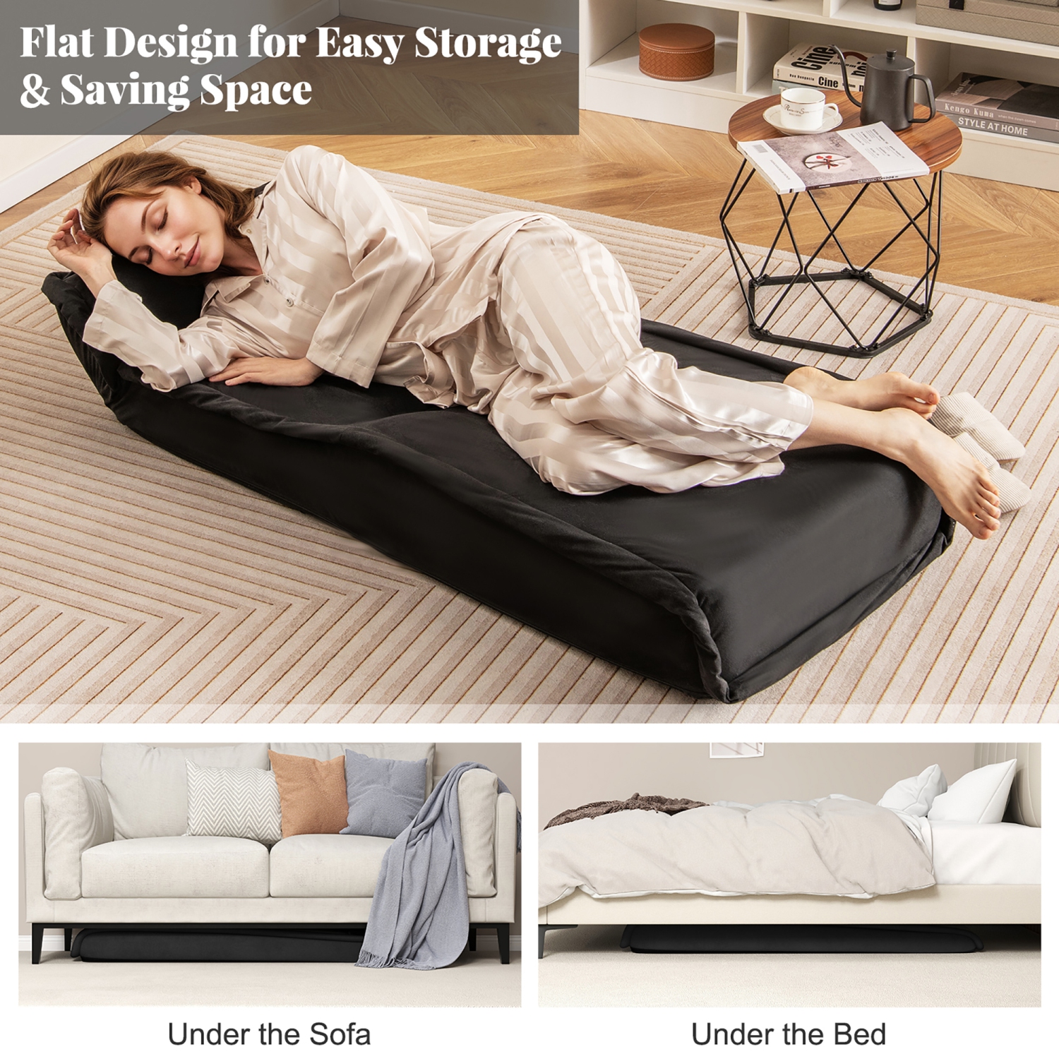 Gymax Folding Floor Chair Convertible Lazy Sofa Chair w/ Adjustable Backrest