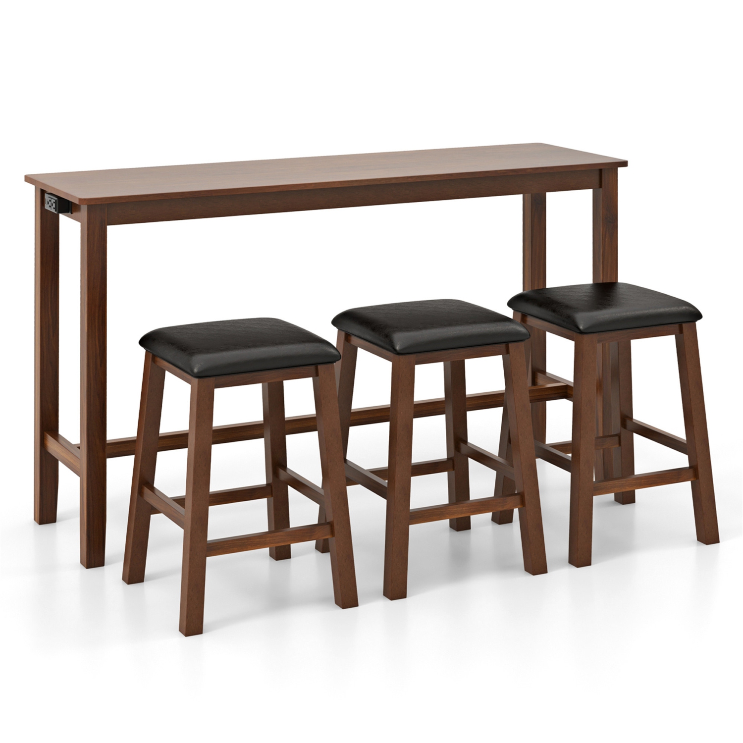 Gymax 4-Piece Bar Table Set w/ Power Outlet Counter-Height Table & 3 Bar Stools