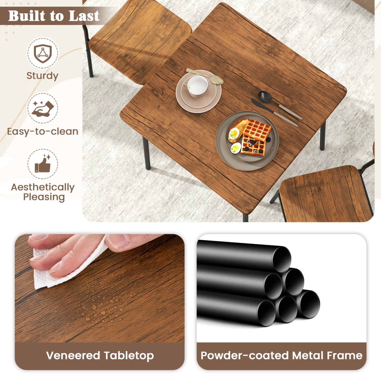 Gymax 3-Piece Wood Square Kitchen Table & Chair Set w/ Metal Frame Storage Rack